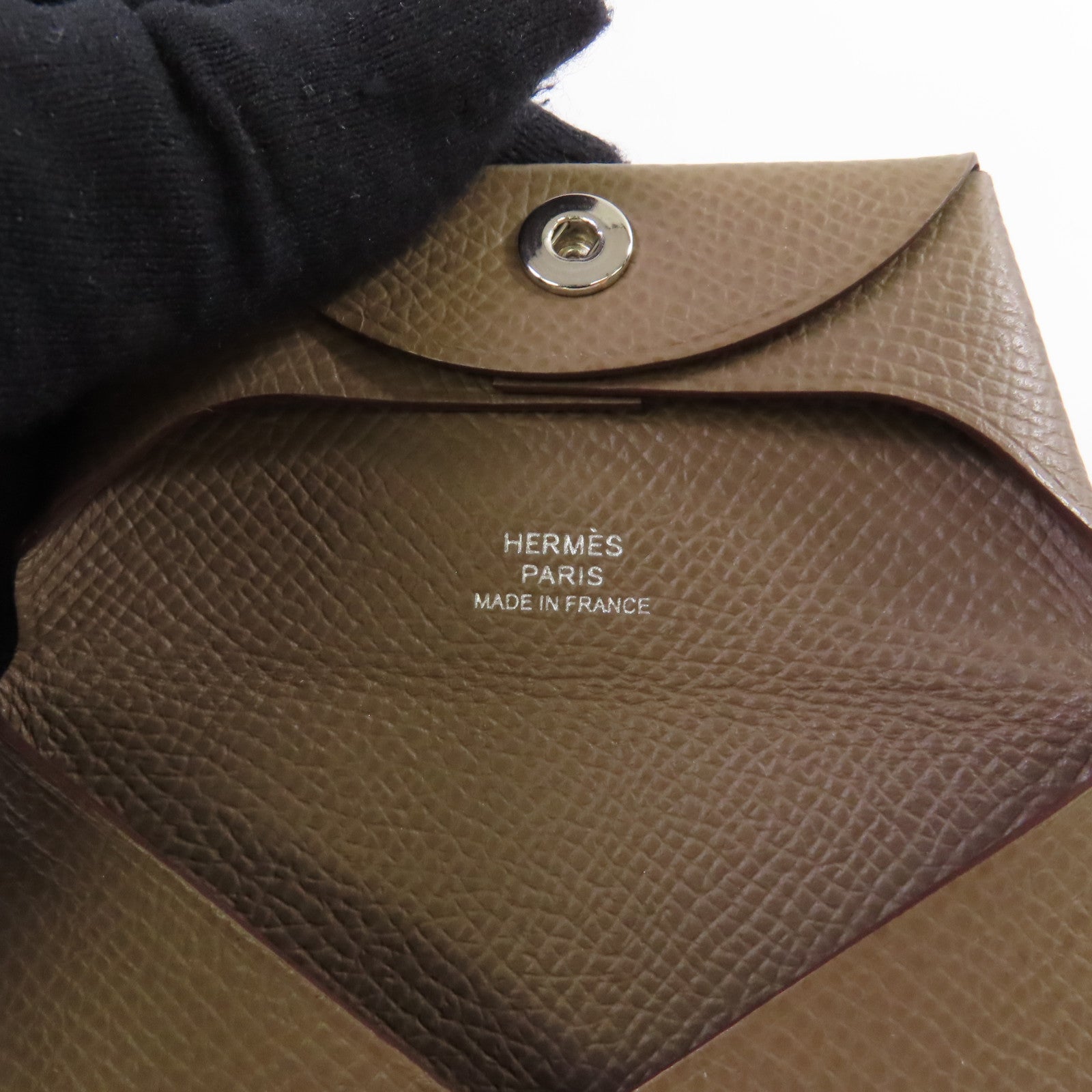 HERMES Epsom皮革Bastia Coin Purse銀扣零錢包Etoupe大象灰色