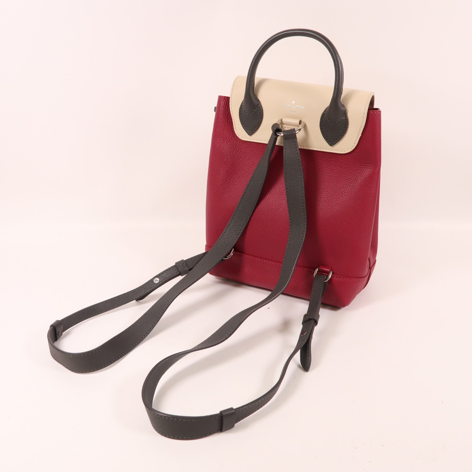 LOUIS VUITTON 皮革Lockme銀扣背包米色/紅色