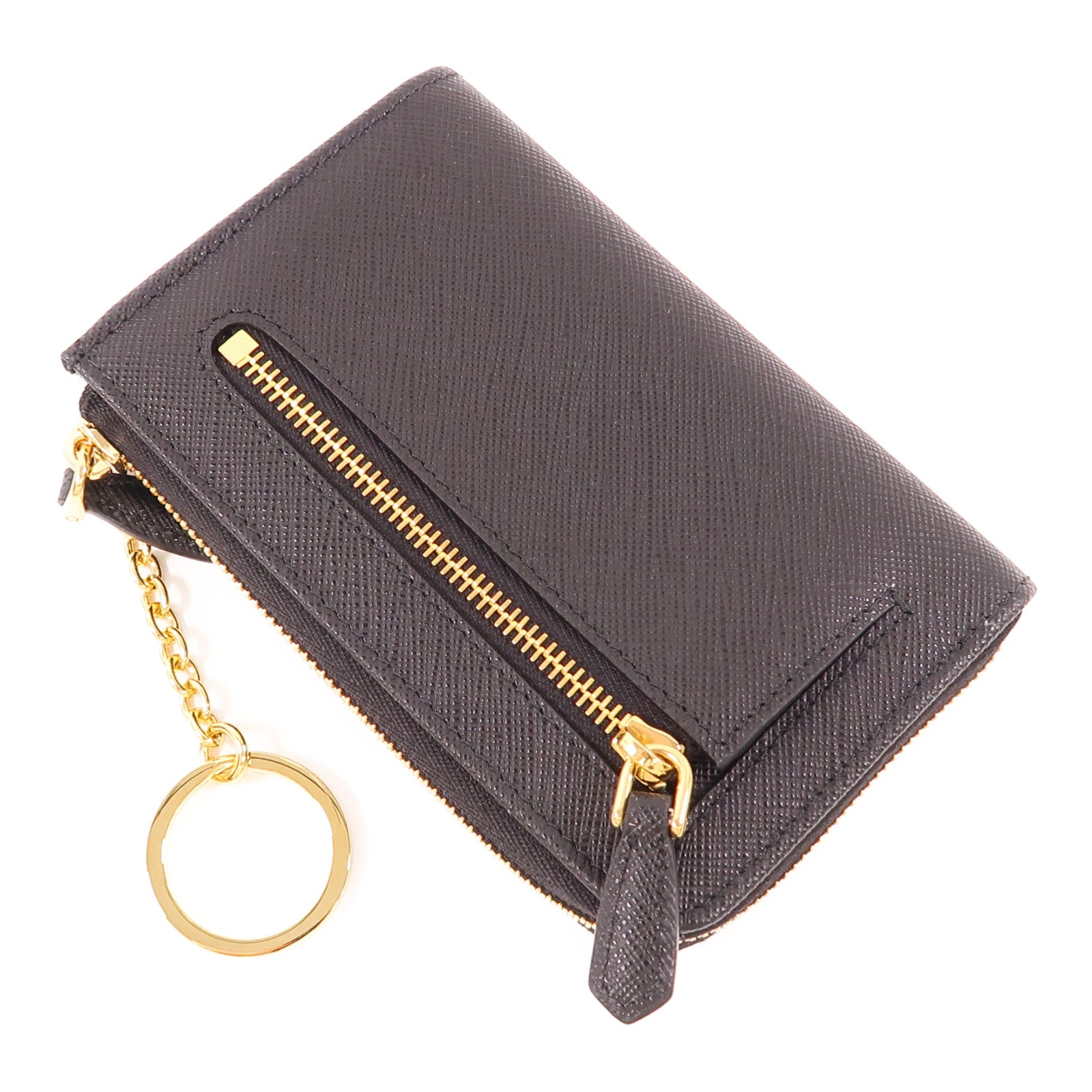 PRADA GHW Black Saffiano Key Chain Case 1PP122 QHH F0002 Leather Black