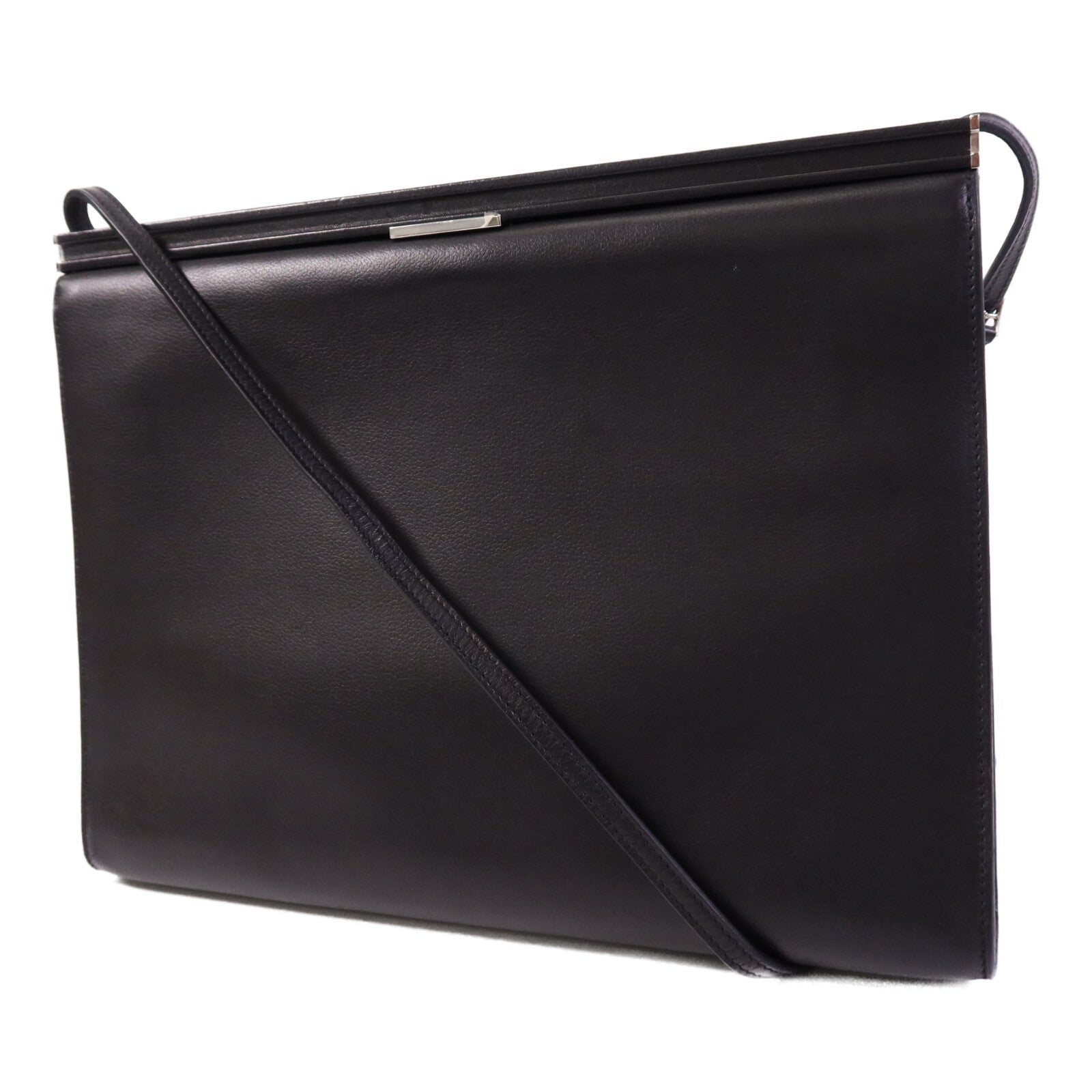 HERMES Evercolor皮革Clic-H 33 Bag銀扣肩背袋Noir