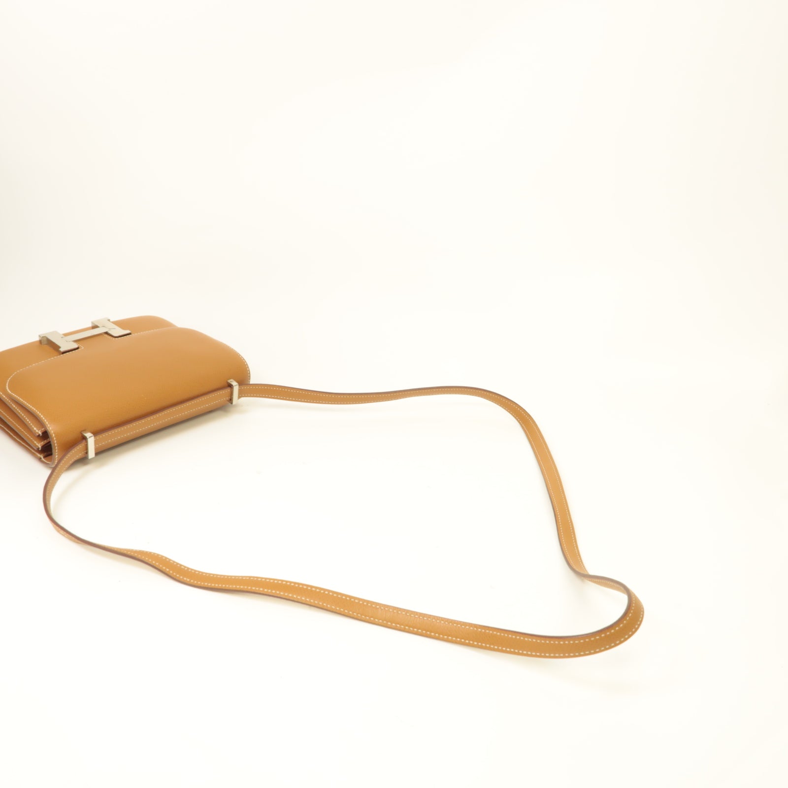 HERMES 【激減優惠】Epsom皮革Mini Constance銀扣肩背袋棕色