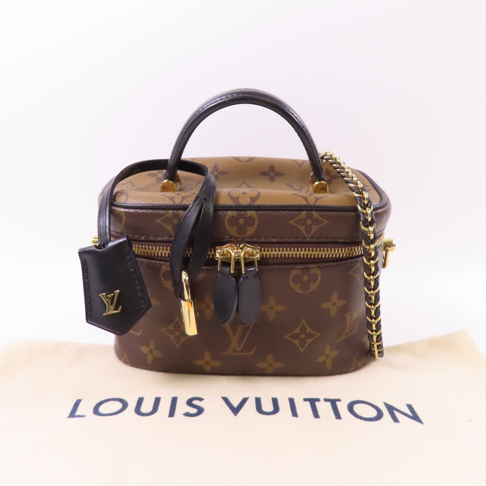 LOUIS VUITTON Monogram Reverse Vanity PM金扣手挽肩背兩用袋棕色