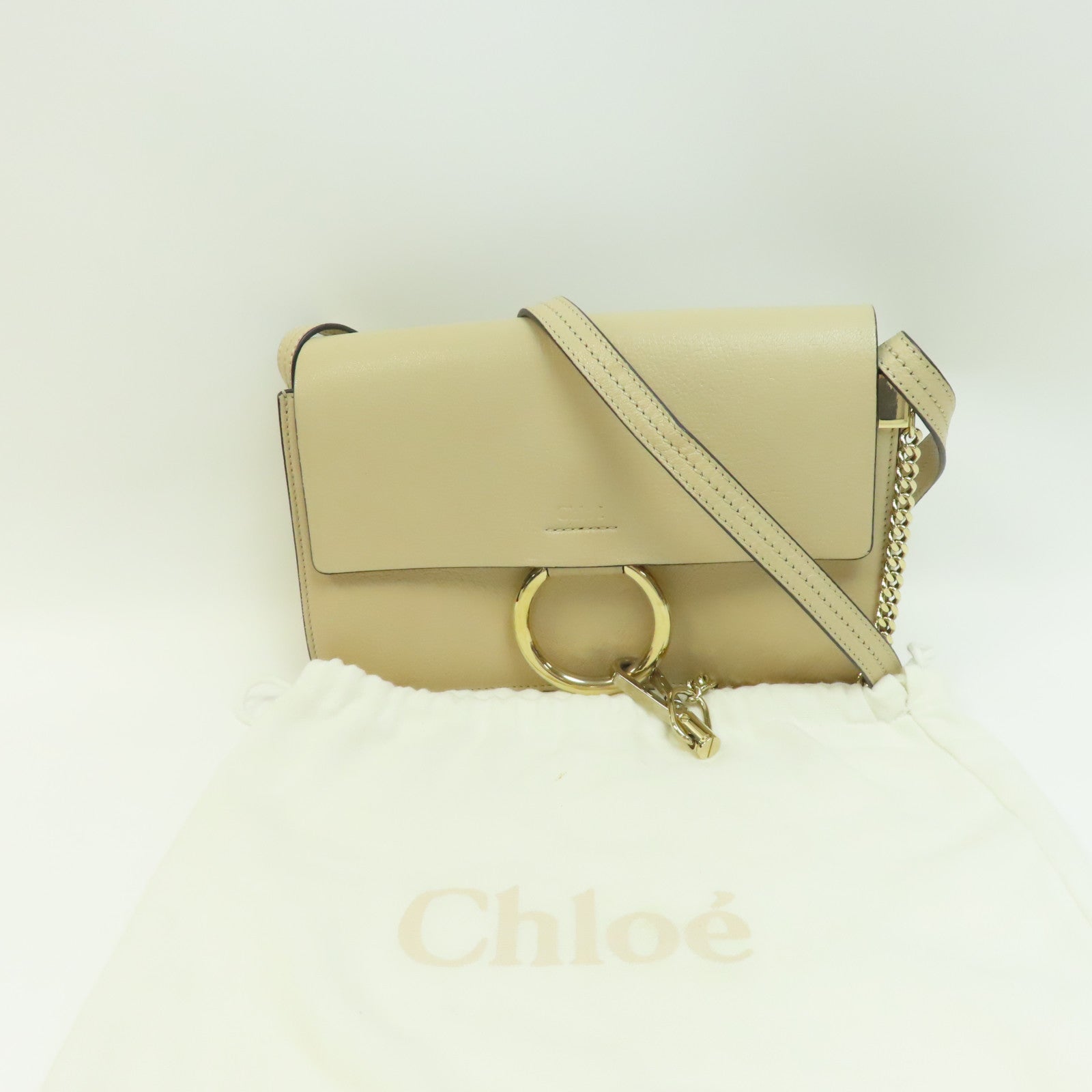 Chloe 【激減優惠】牛皮皮革Faye Bag金扣鏈帶肩背袋米色