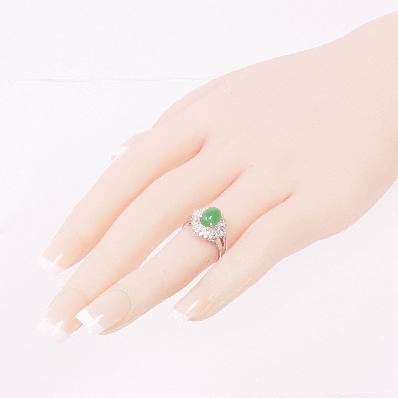 JEWELRY 【激減優惠】PT900鉑金Jade Diamond Ring翡翠/鑽石戒指US#4.75