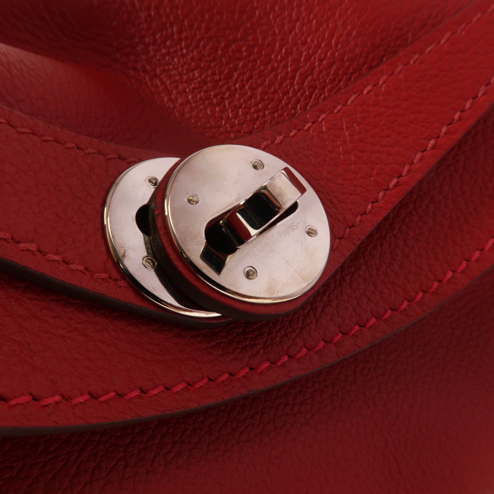 HERMES Evercolor皮革Lindy 26銀扣手挽肩背兩用袋Rouge de Coeur