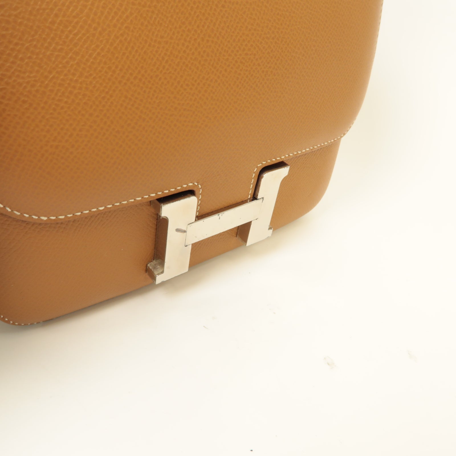 HERMES 【激減優惠】Epsom皮革Mini Constance銀扣肩背袋棕色