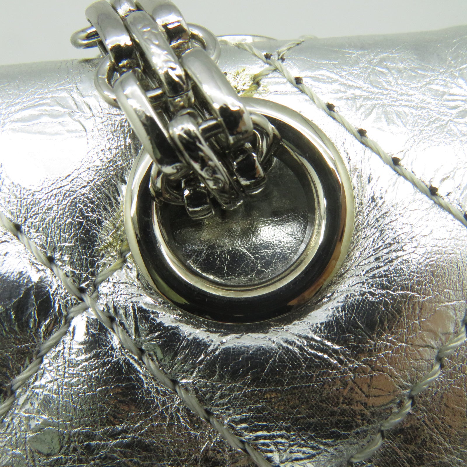 CHANEL 【清倉大減價】菱格牛皮皮革Chain Shoulder銀扣鏈帶肩背袋銀色