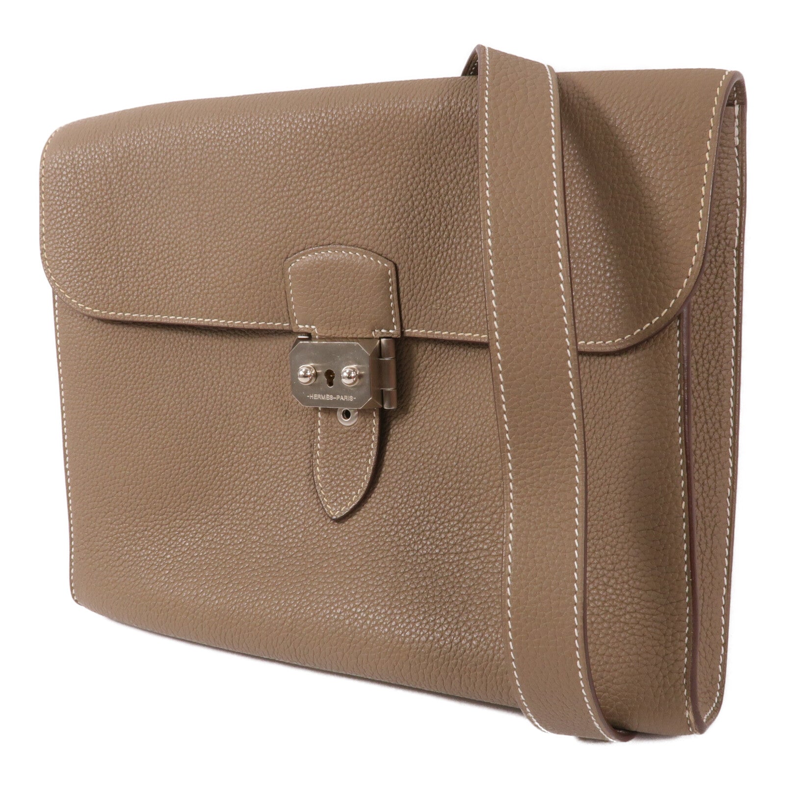 HERMES Togo皮革Depeches 29 Messenger肩背袋Etoupe