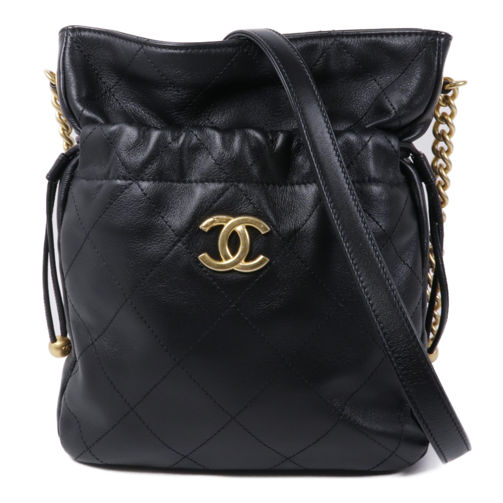 CHANEL 牛皮皮革Bucket金扣鏈帶肩背袋