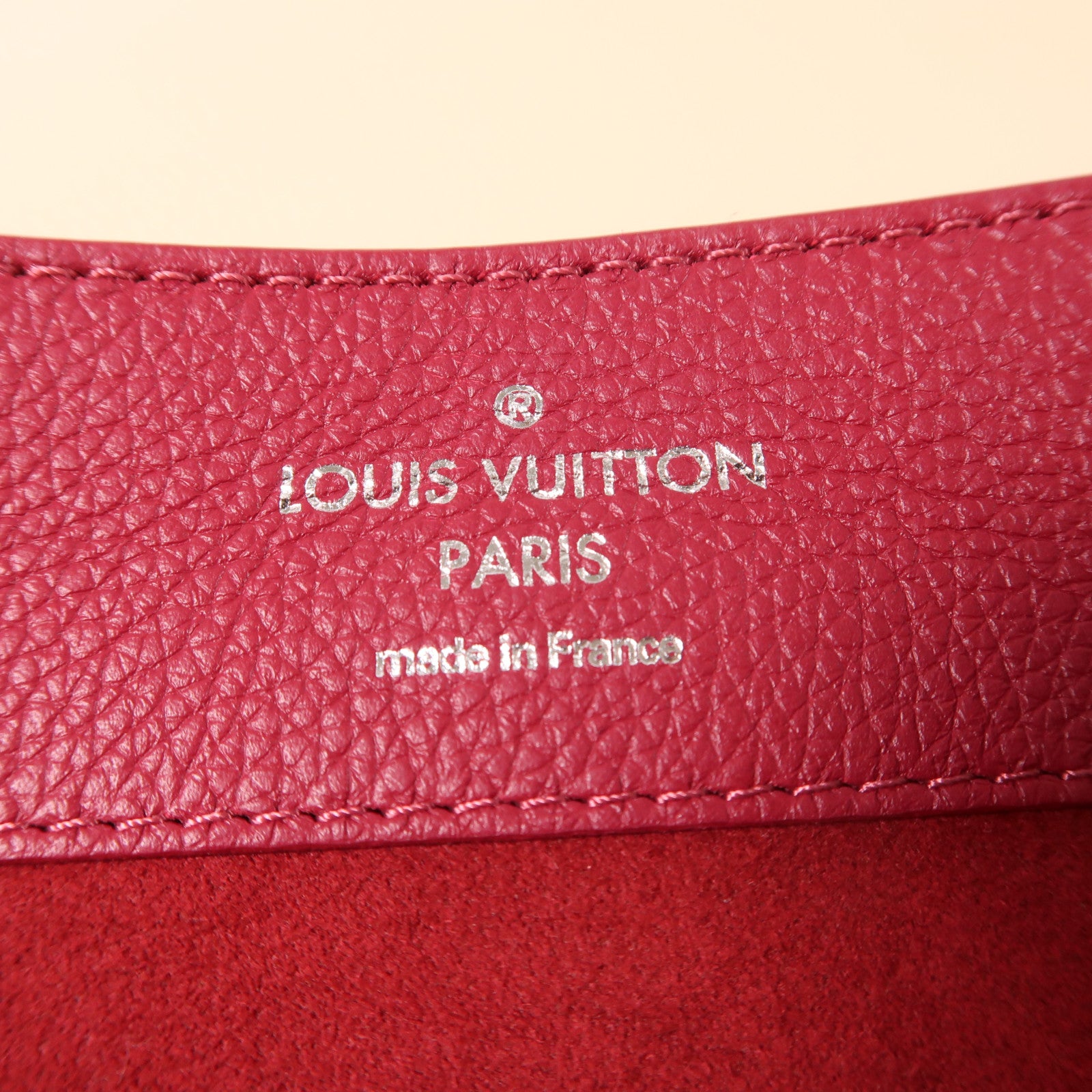 LOUIS VUITTON 皮革Lockme銀扣背包米色/紅色