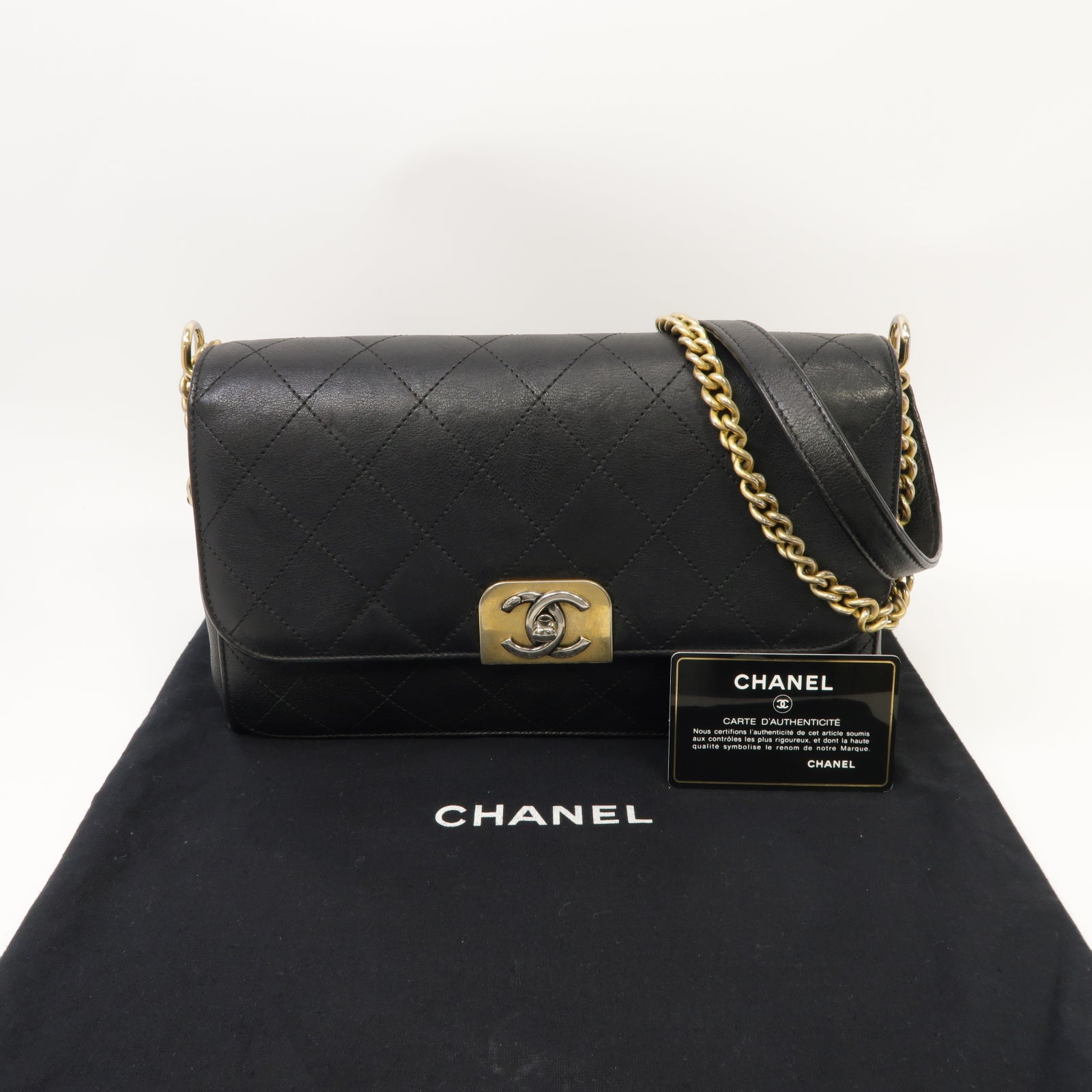 CHANEL 【激減優惠】菱格牛皮皮革Chain Shoulder Bag金扣鏈帶肩背袋黑色
