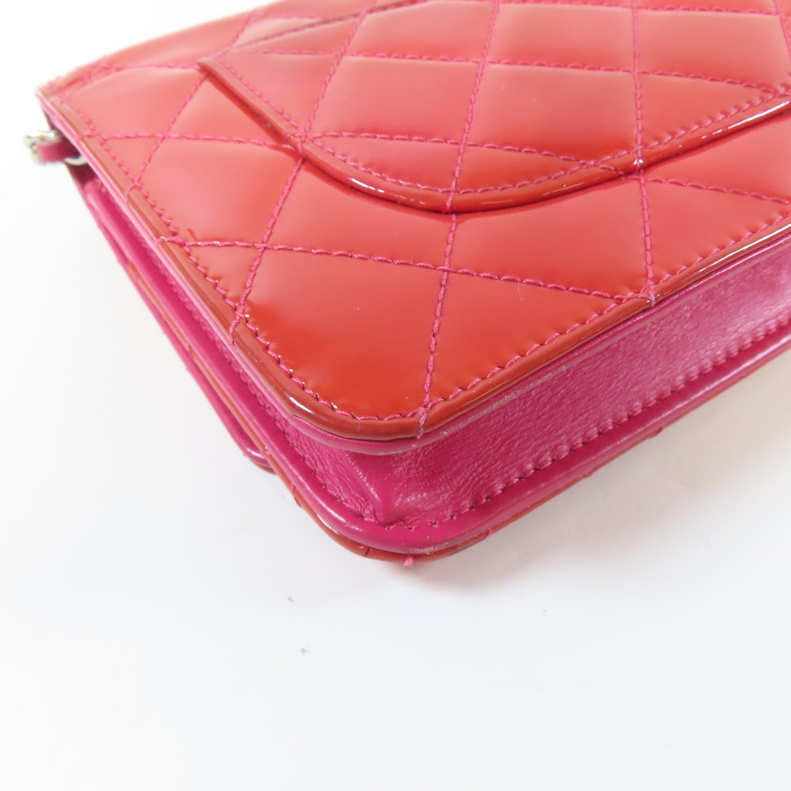 CHANEL 菱格漆皮皮革Woc Shoulder Bag銀扣鏈帶肩背袋紅色