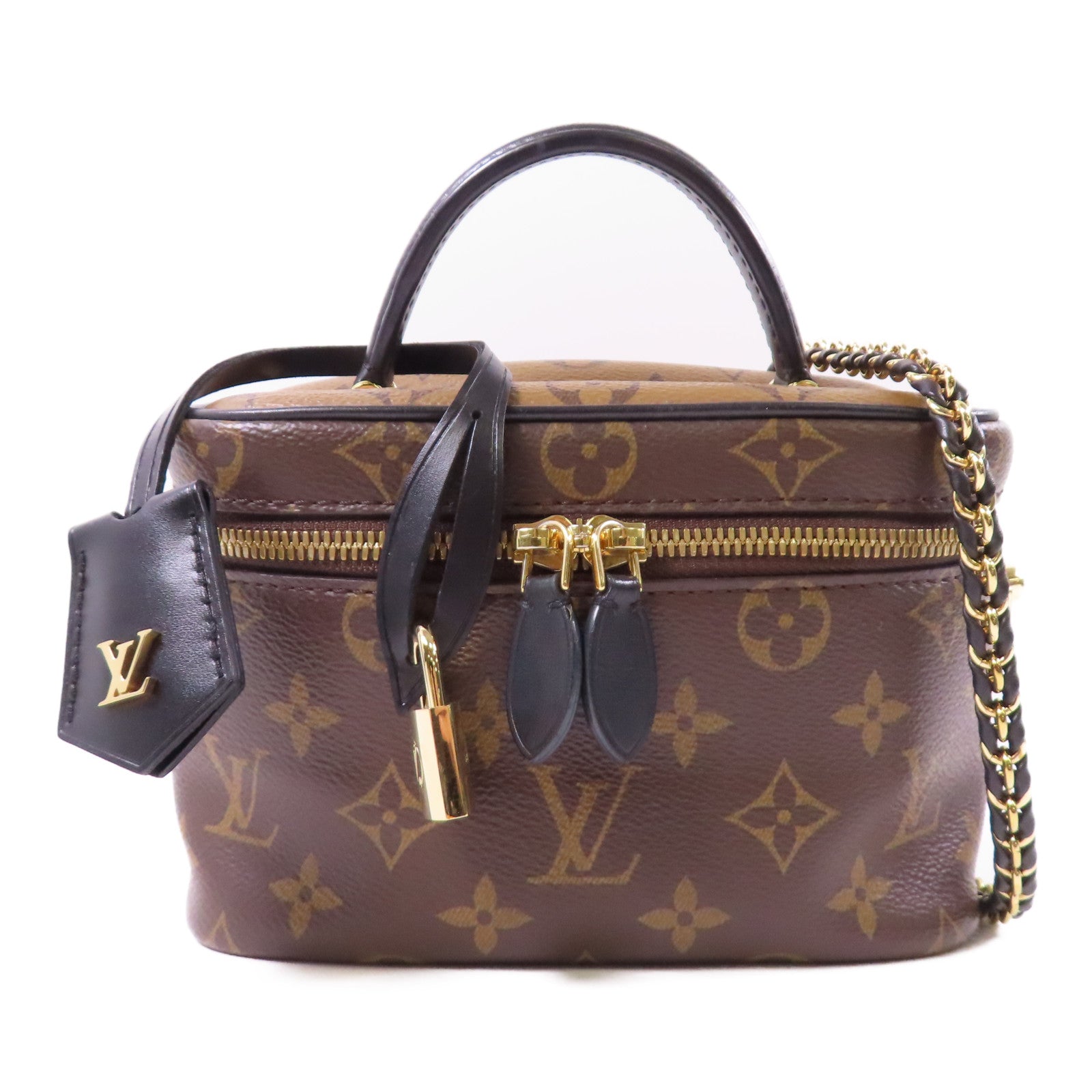 LOUIS VUITTON Monogram Reverse Vanity PM金扣手挽肩背兩用袋棕色