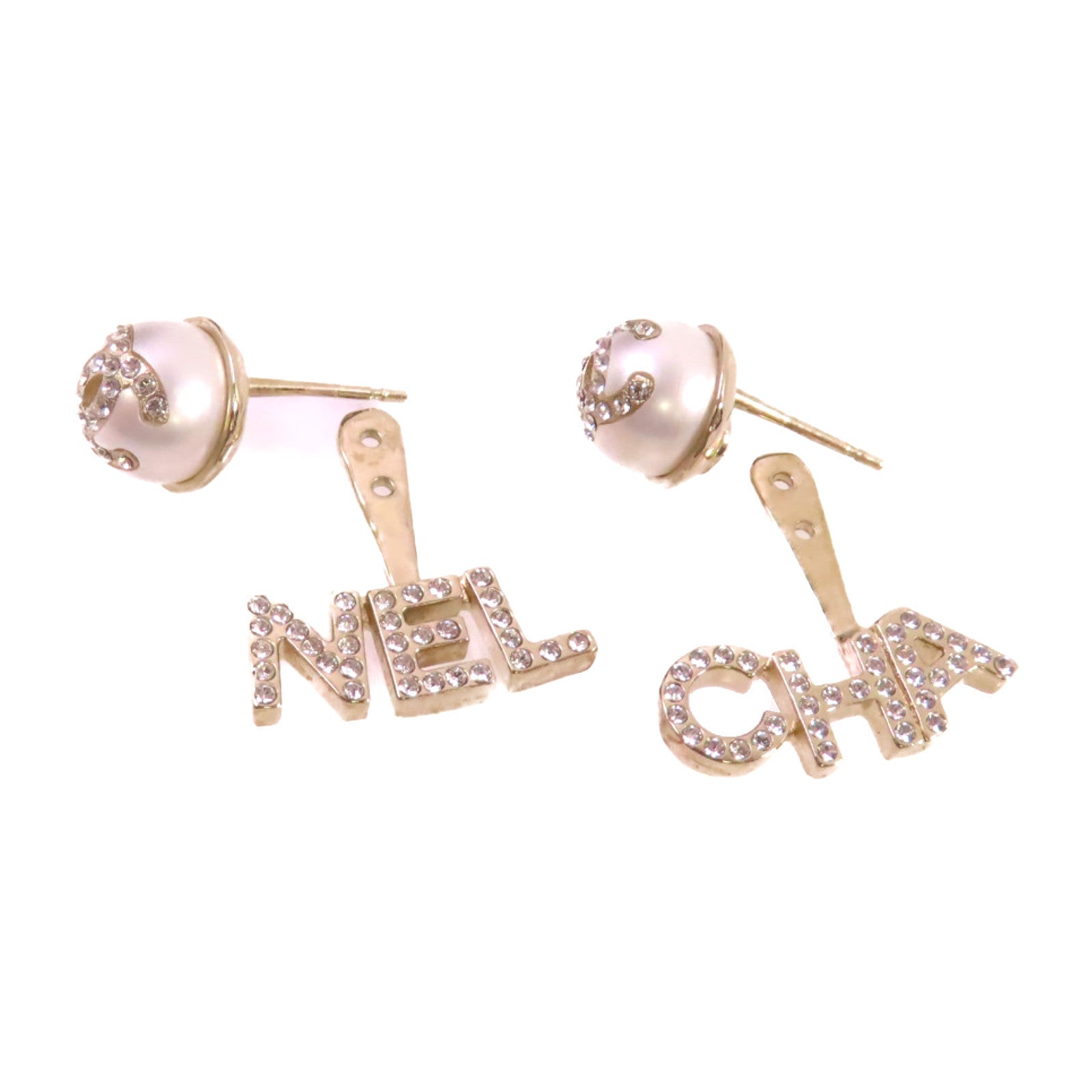 CHANEL 金屬/仿珍珠/水鑽CC Earrings金扣耳環白色/金色