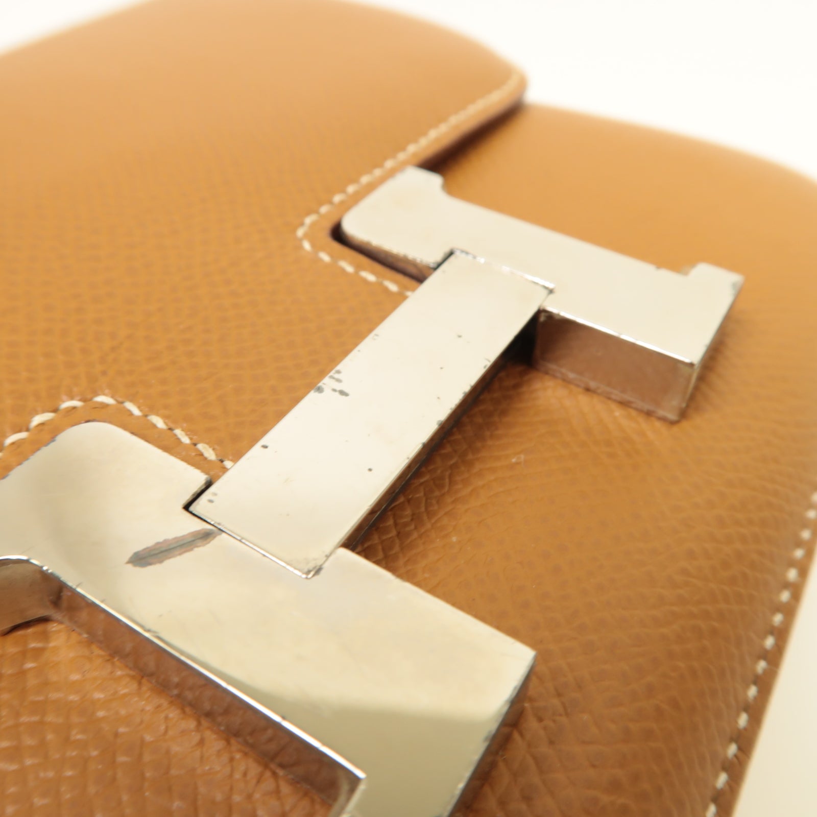 HERMES 【激減優惠】Epsom皮革Mini Constance銀扣肩背袋棕色