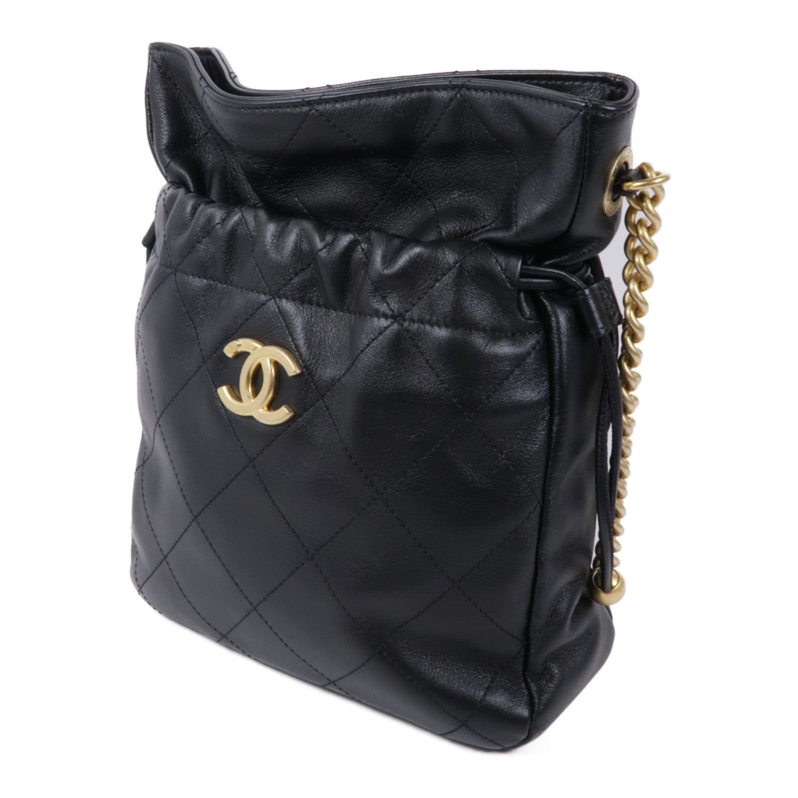 CHANEL 牛皮皮革Bucket金扣鏈帶肩背袋