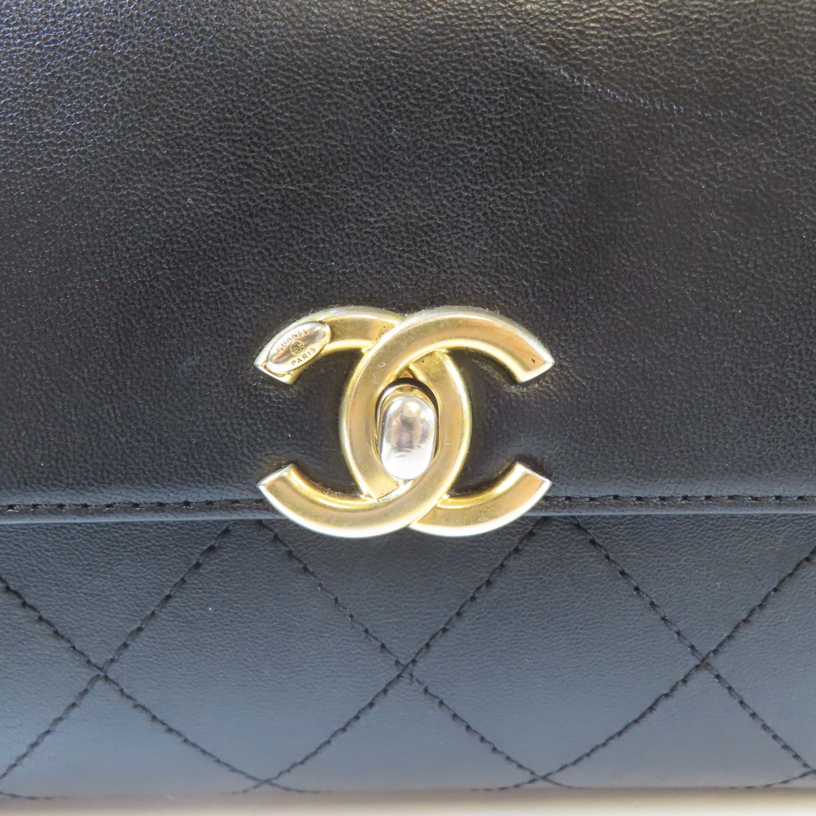 CHANEL 【激減優惠】菱格牛皮皮革Chain Shoulder金扣手挽肩背兩用袋黑色