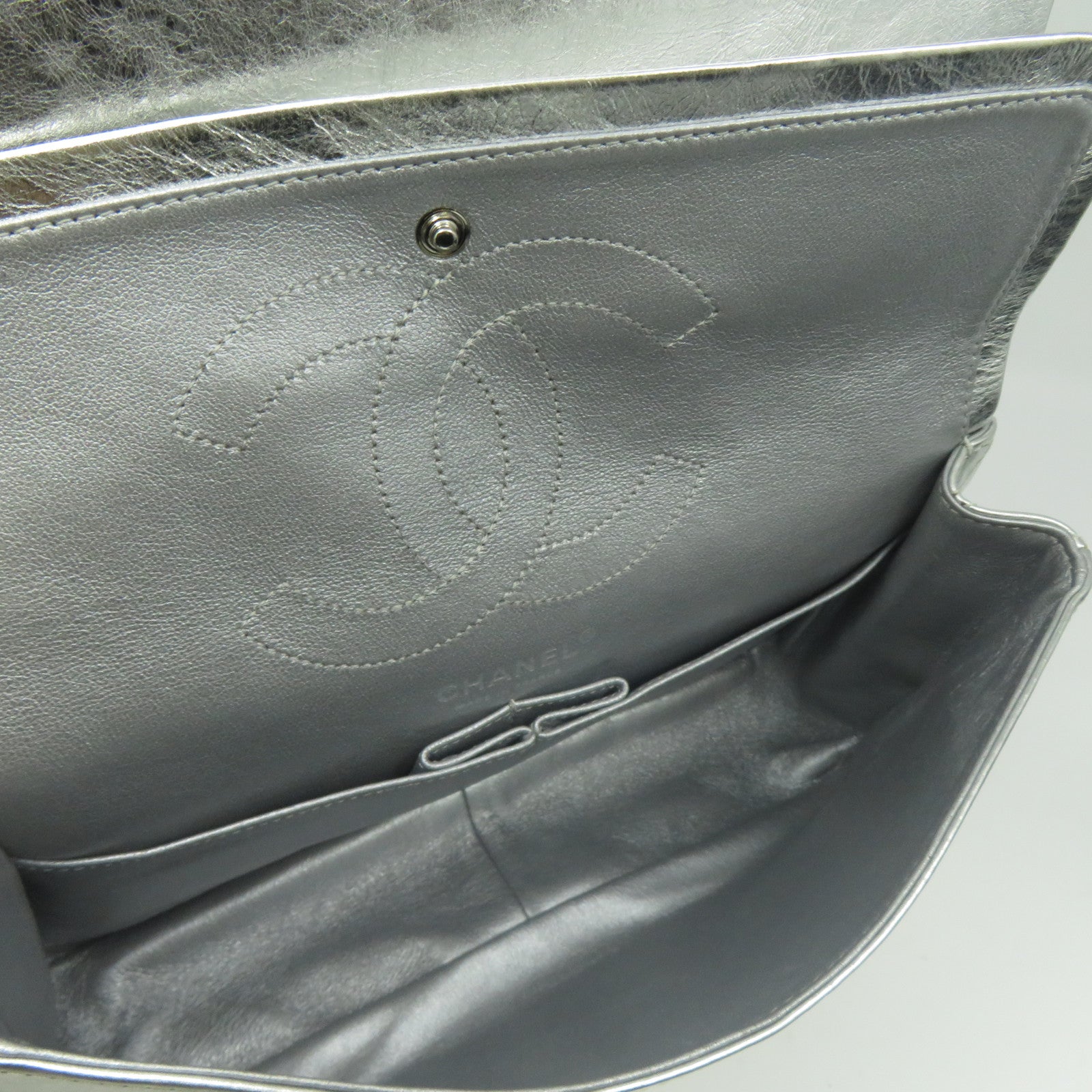 CHANEL 【清倉大減價】菱格牛皮皮革Chain Shoulder銀扣鏈帶肩背袋銀色
