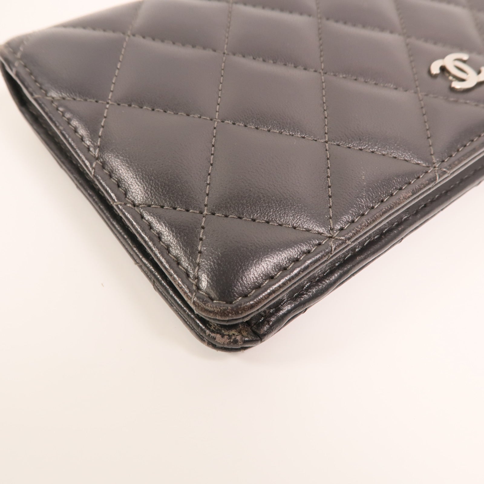 CHANEL 羊皮皮革Long Wallet銀扣長錢包