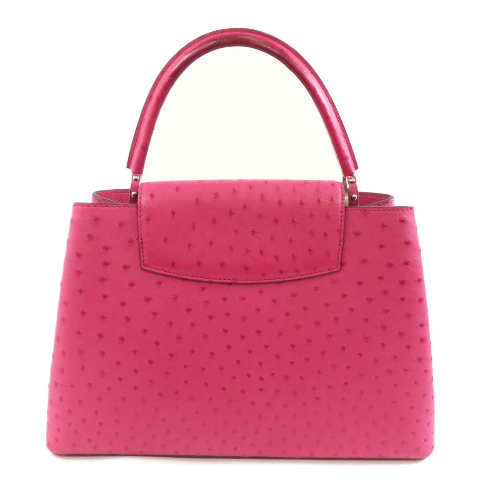 LOUIS VUITTON 鴕鳥皮革Capucines MM銀扣手挽袋Fuchsia粉紅色