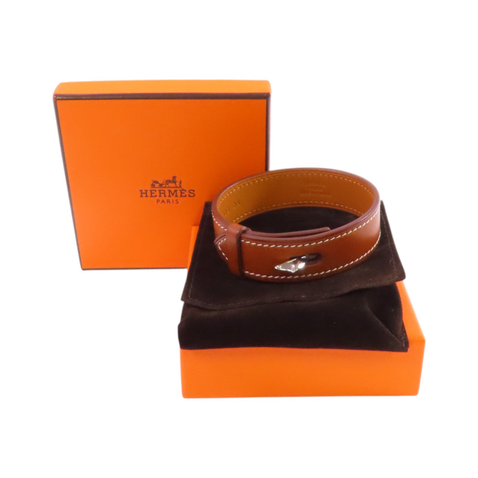HERMES 牛皮皮革Bracelet T4銀扣手帶