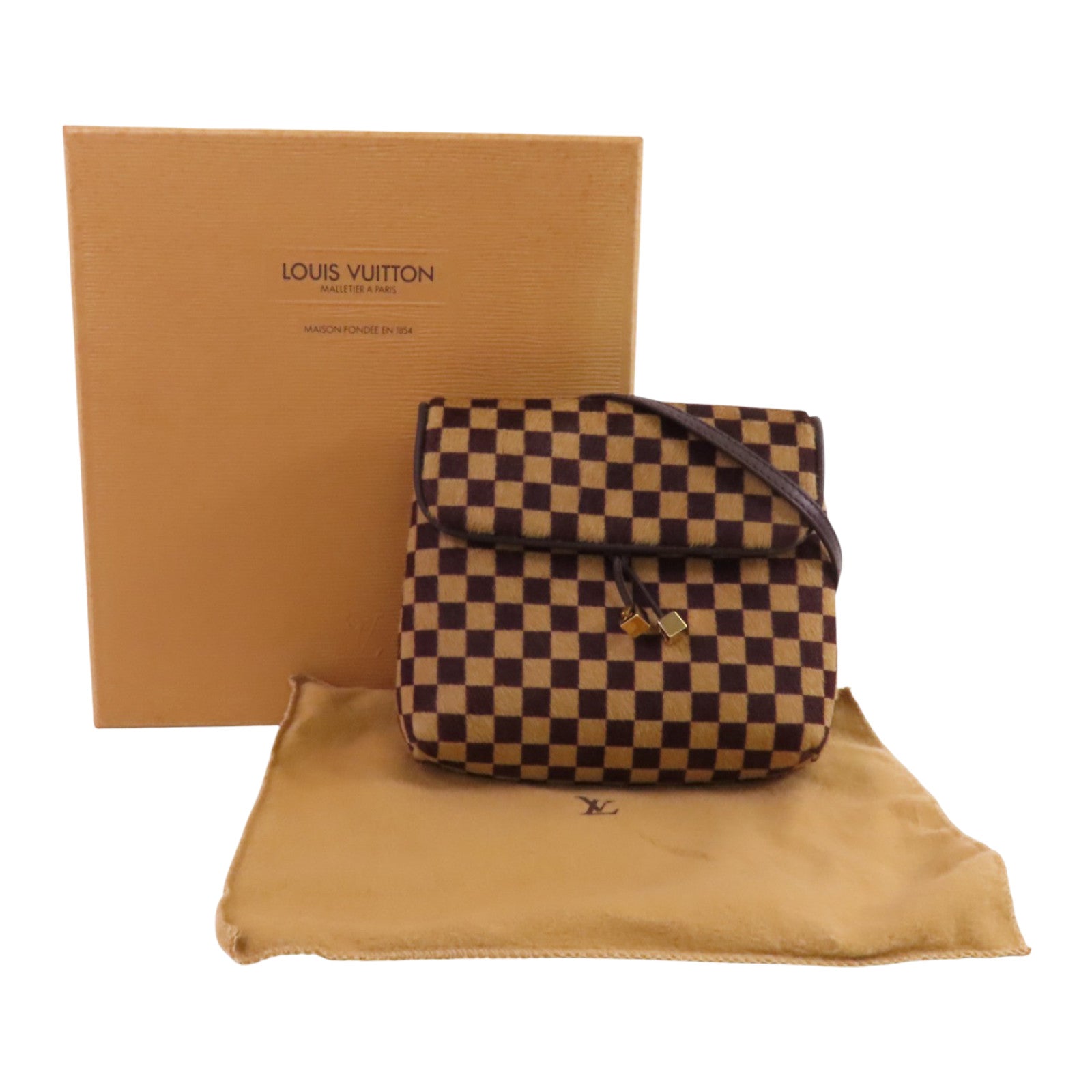 LOUIS VUITTON Damier Azur Pony Hair Sauvage Gazelle金扣肩背袋