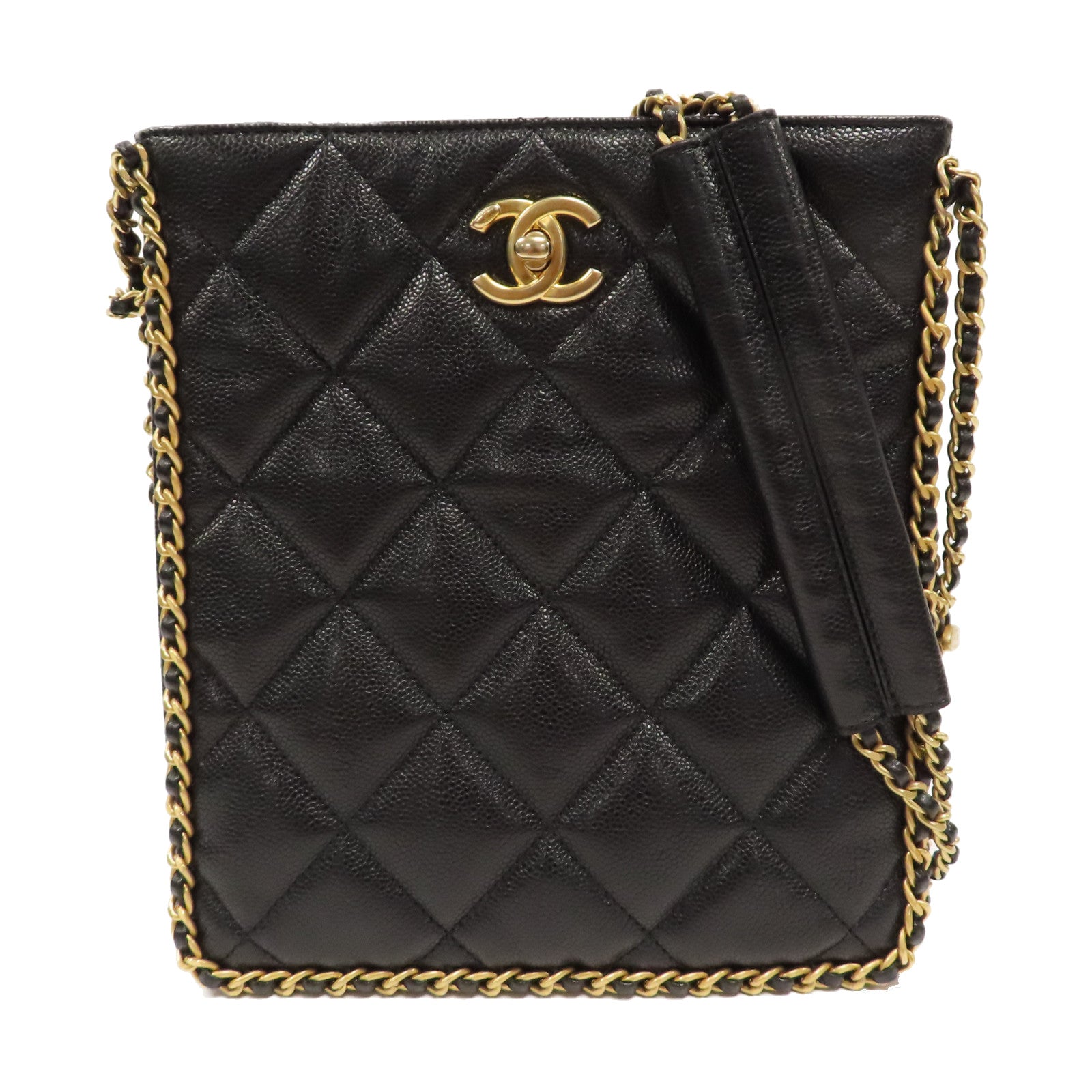 CHANEL 菱格牛皮皮革Small Shopping Bag金扣鏈帶肩背袋黑色