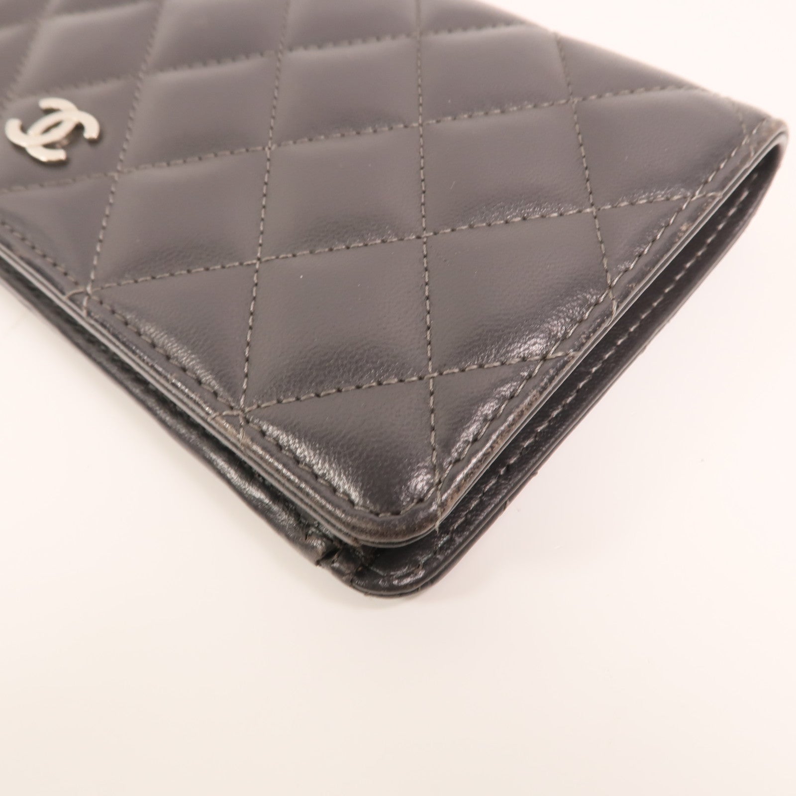 CHANEL 羊皮皮革Long Wallet銀扣長錢包