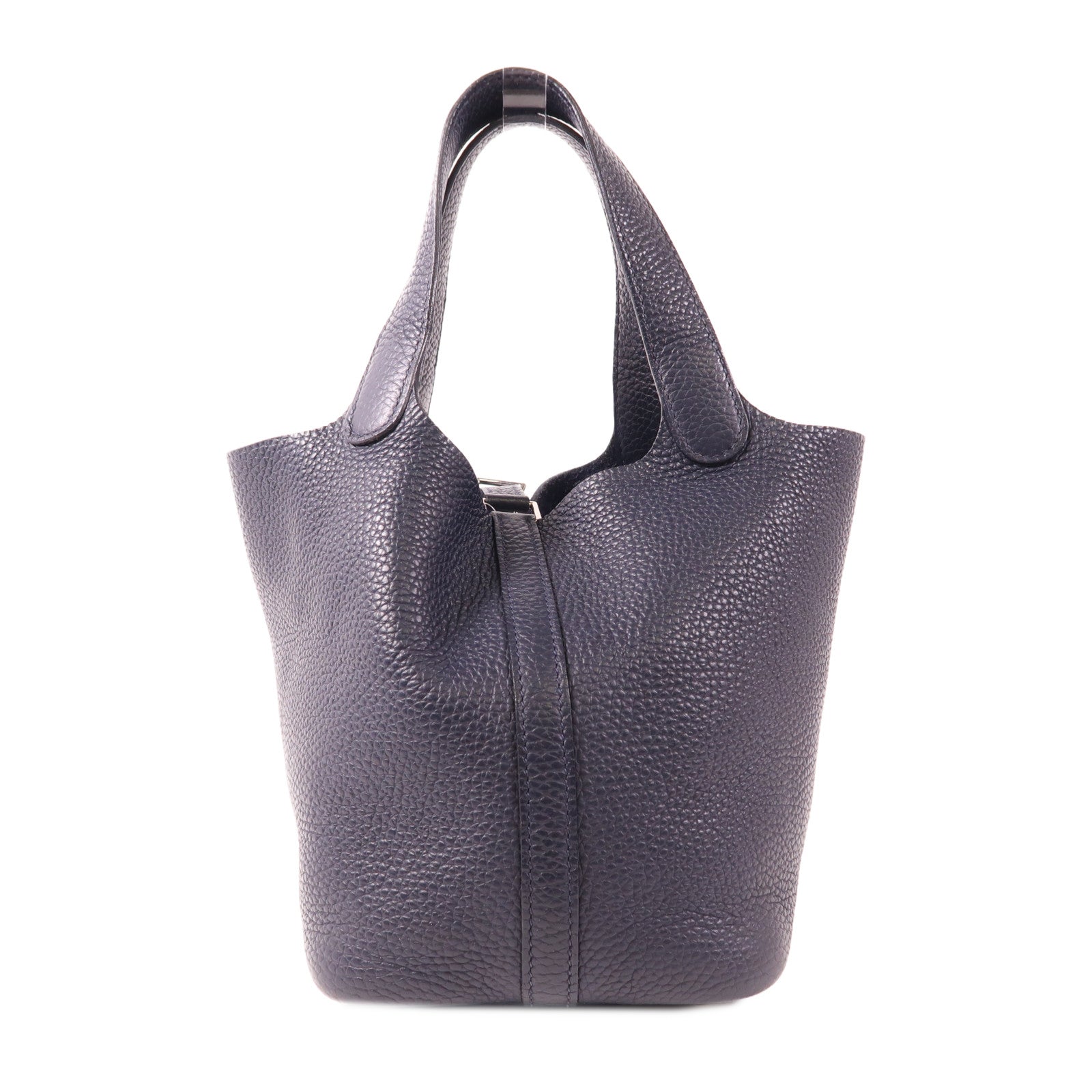HERMES Clemence皮革Picotin PM銀扣手挽袋Bleu Nuit