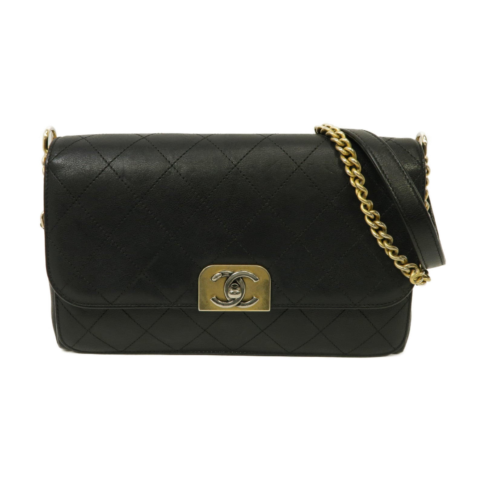 CHANEL 【激減優惠】菱格牛皮皮革Chain Shoulder Bag金扣鏈帶肩背袋黑色