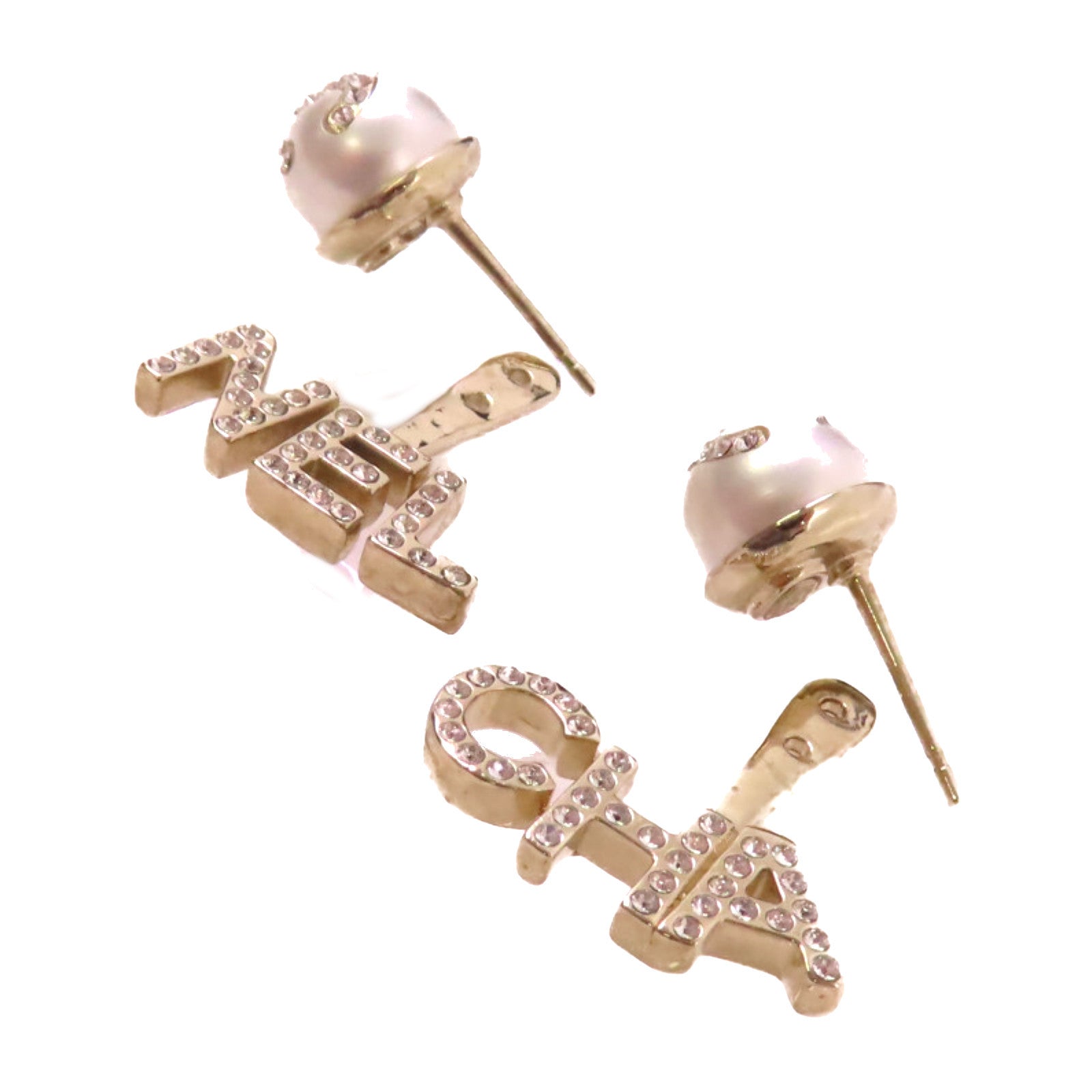 CHANEL 金屬/仿珍珠/水鑽CC Earrings金扣耳環白色/金色