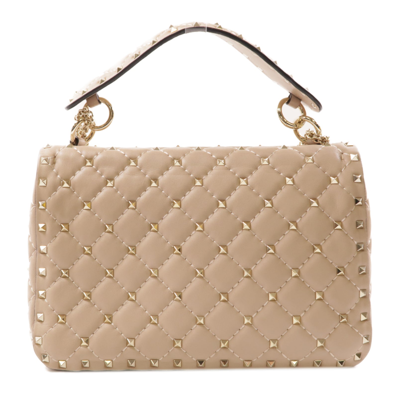 Valentino 牛皮皮革Chain Shoulder金扣手挽肩背兩用袋米色