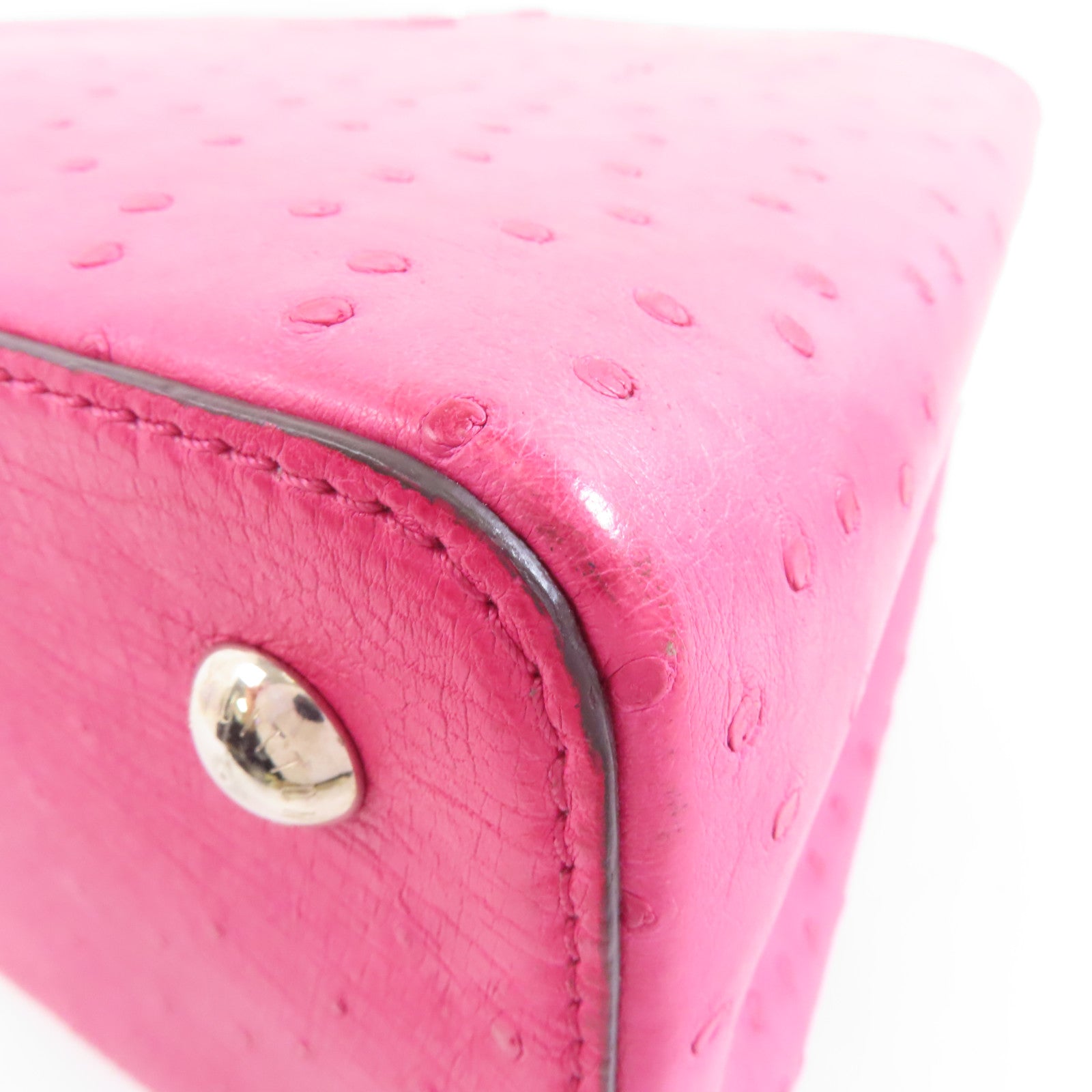 LOUIS VUITTON 鴕鳥皮革Capucines MM銀扣手挽袋Fuchsia粉紅色