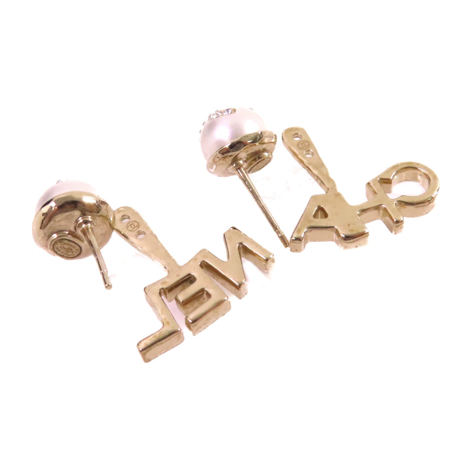 CHANEL 金屬/仿珍珠/水鑽CC Earrings金扣耳環白色/金色