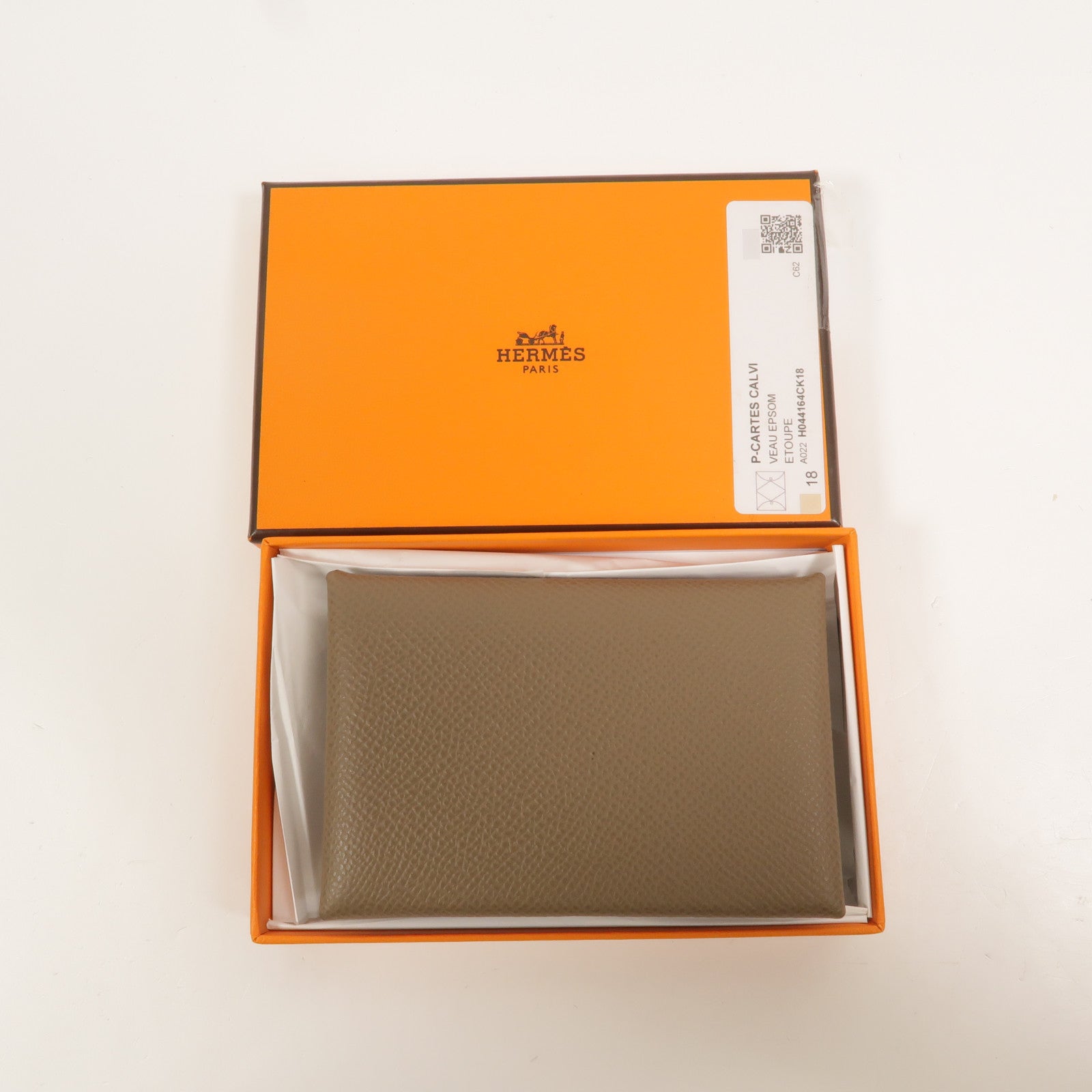 HERMES Epsom皮革Calvi卡片套Etoupe