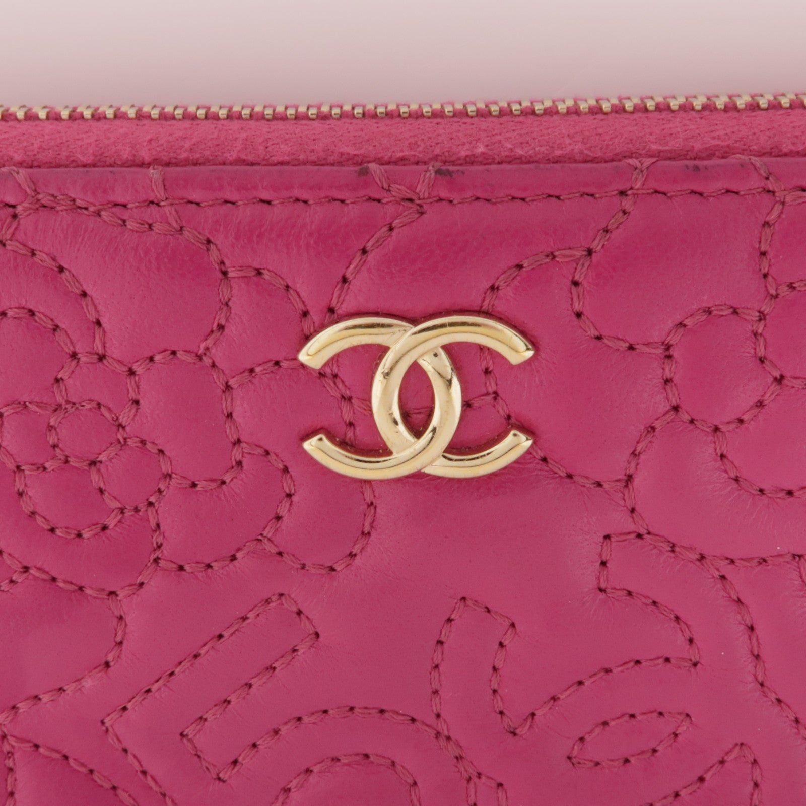 CHANEL 皮革Zipper Wallet金扣錢包