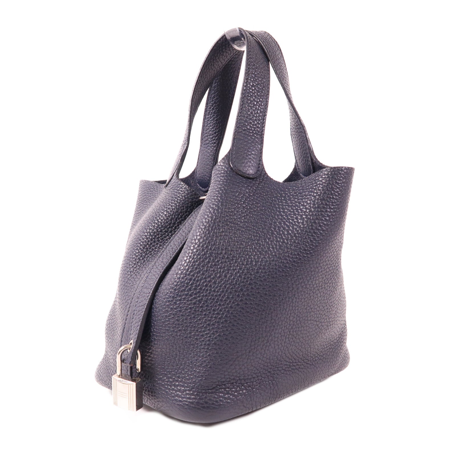 HERMES Clemence皮革Picotin PM銀扣手挽袋Bleu Nuit