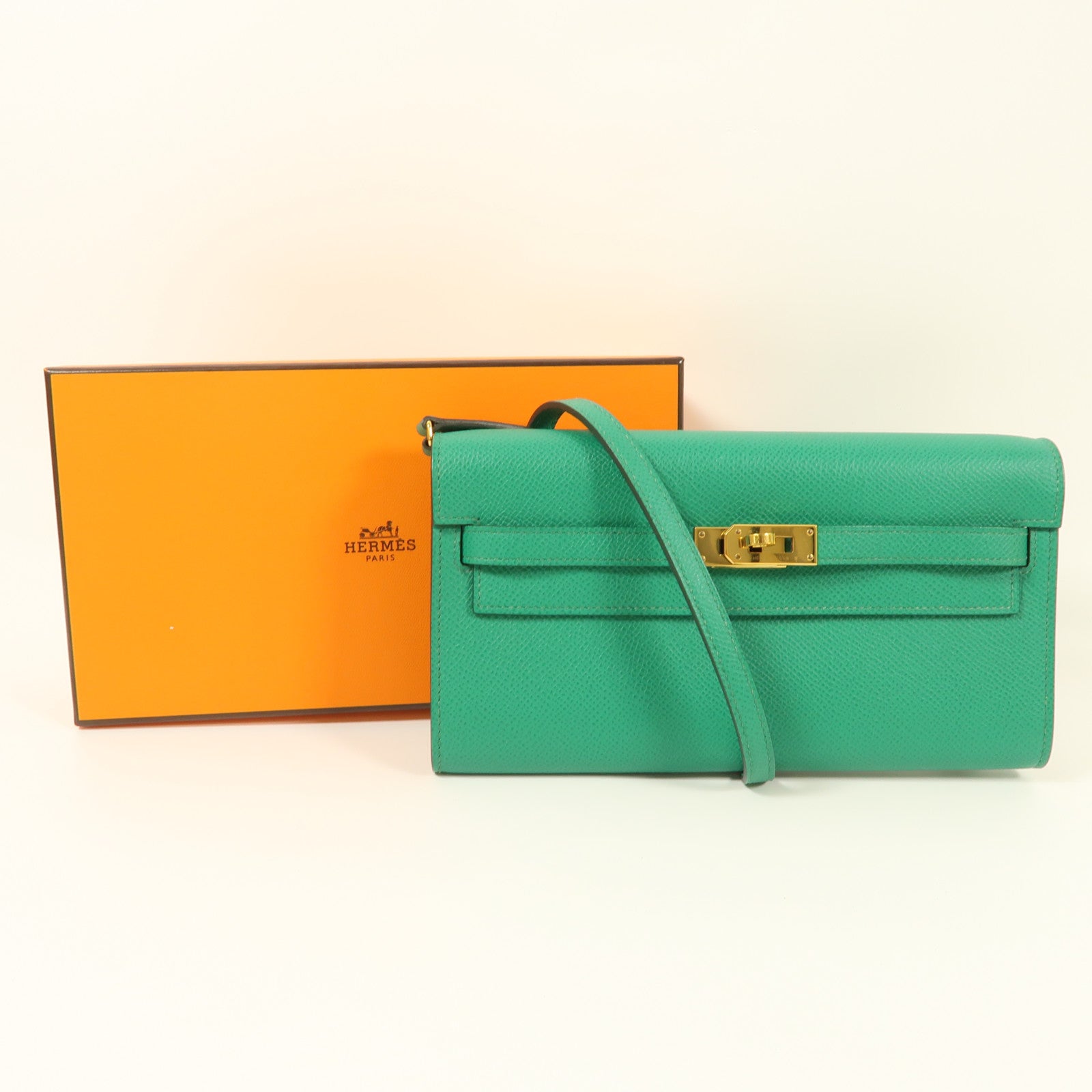HERMES Epsom皮革Kelly To Go金扣肩背袋6W Menthe