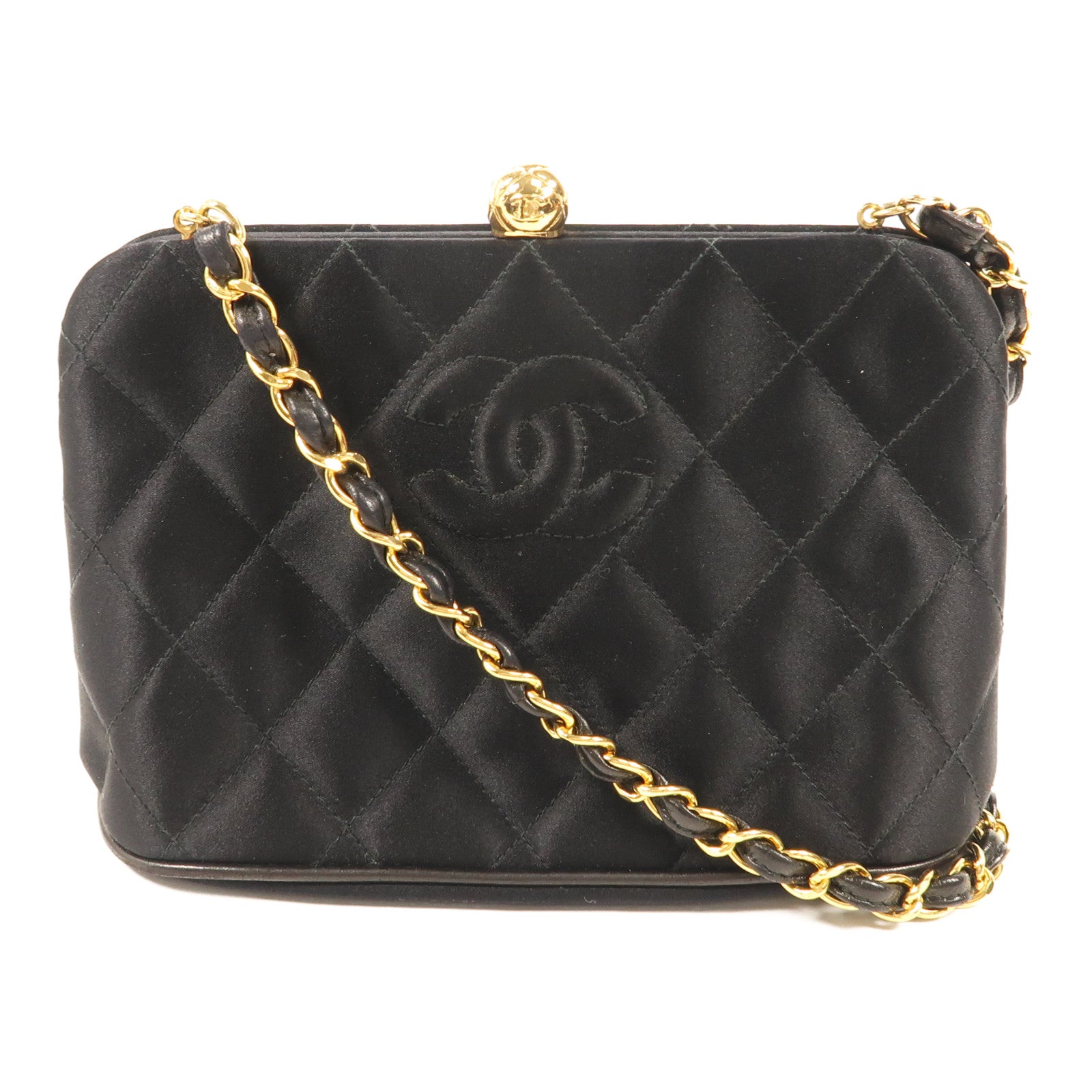 CHANEL 絲質Shoulder Bag金扣鏈帶肩背袋