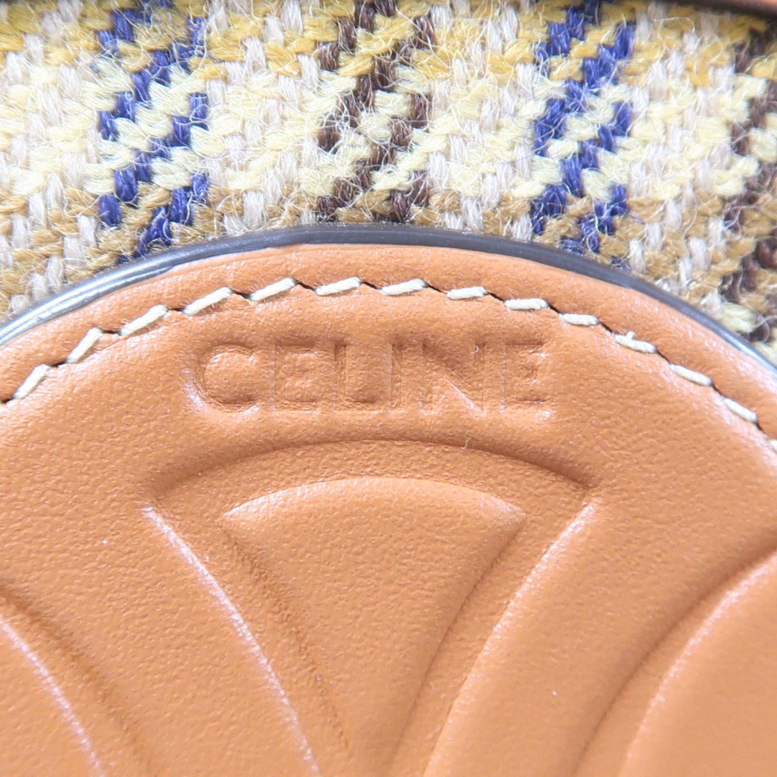 CELINE 牛皮皮革/帆布Triomphe金扣肩背袋啡色
