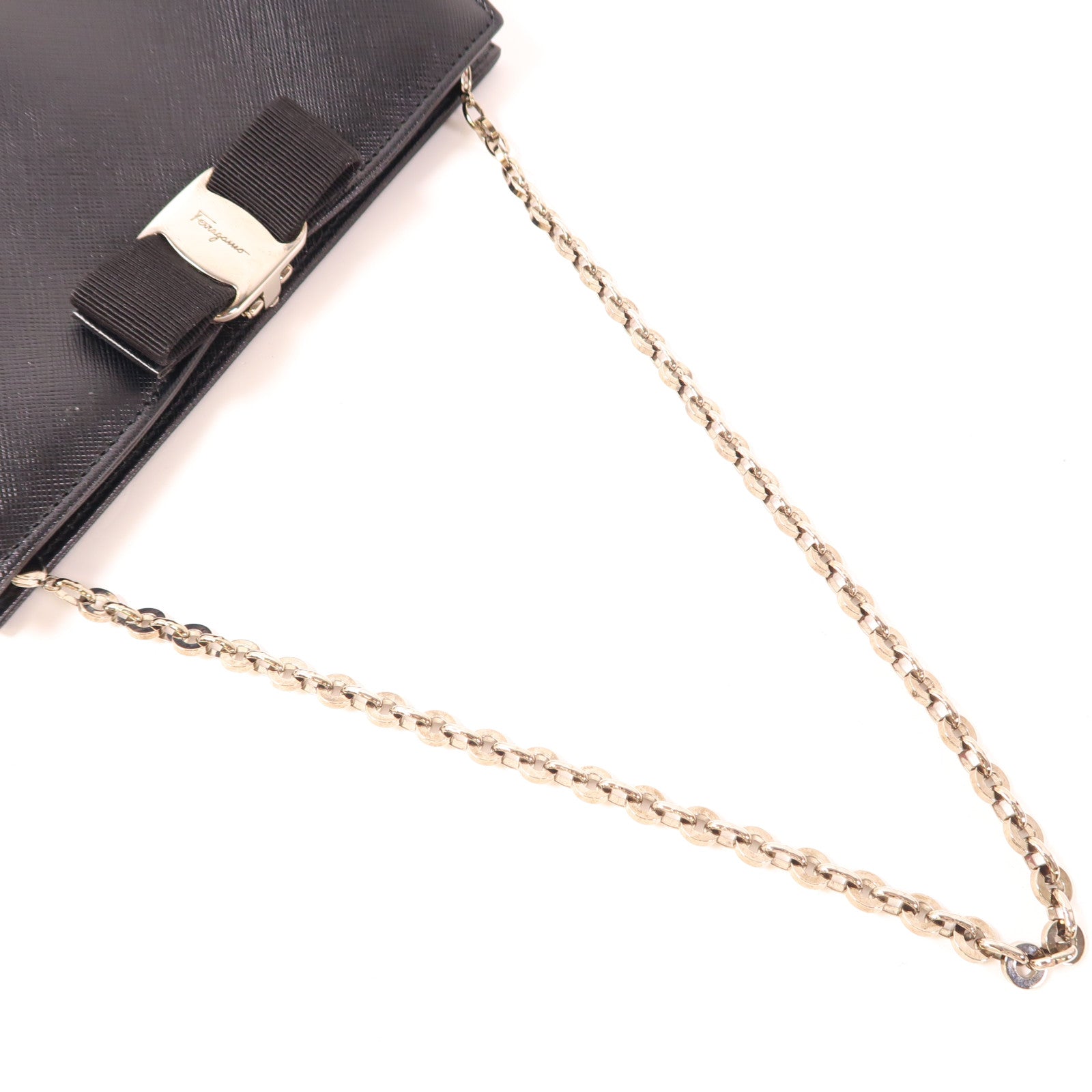 Salvatore Ferragamo 牛皮皮革Chain Bag銀扣鏈帶肩背袋