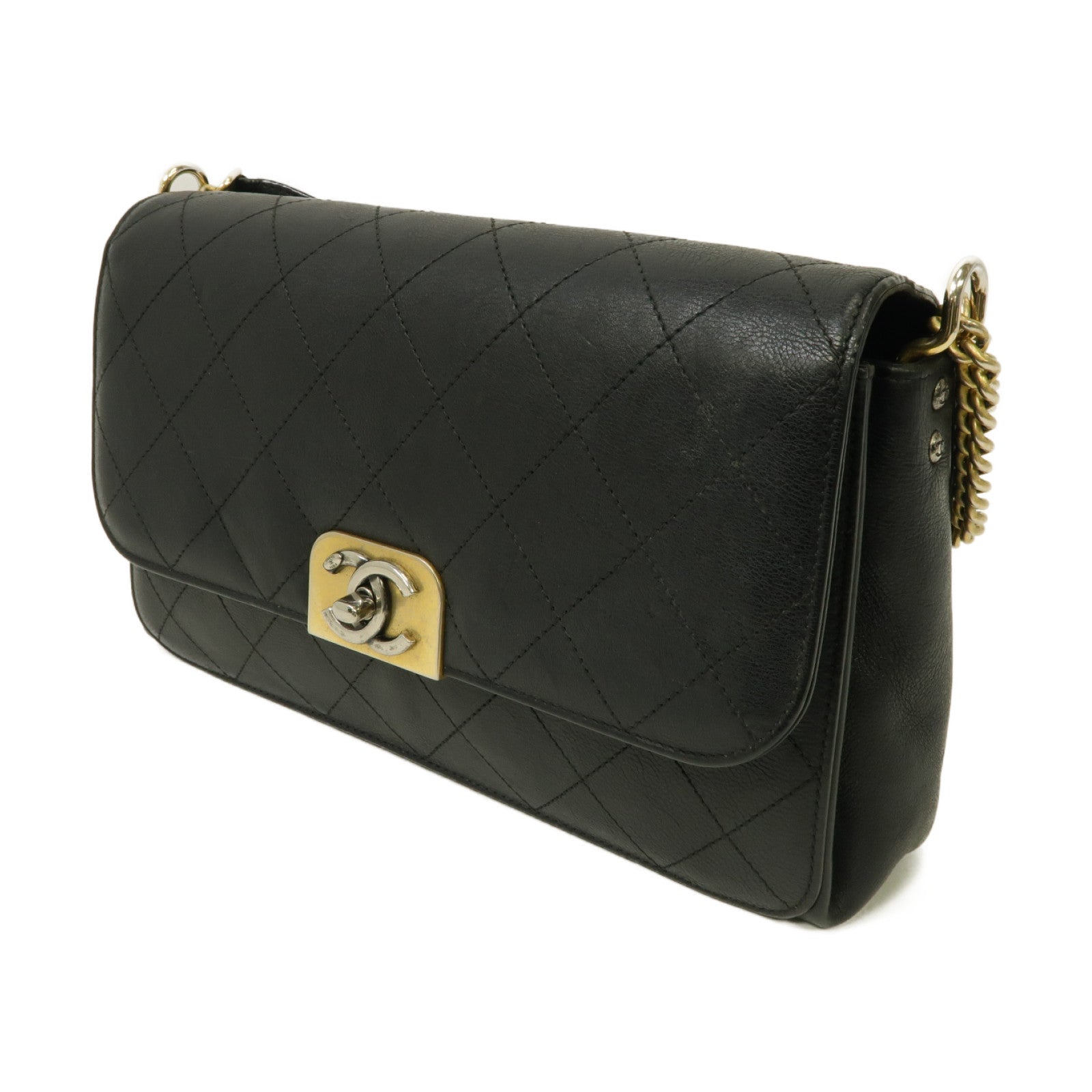 CHANEL 【激減優惠】菱格牛皮皮革Chain Shoulder Bag金扣鏈帶肩背袋黑色