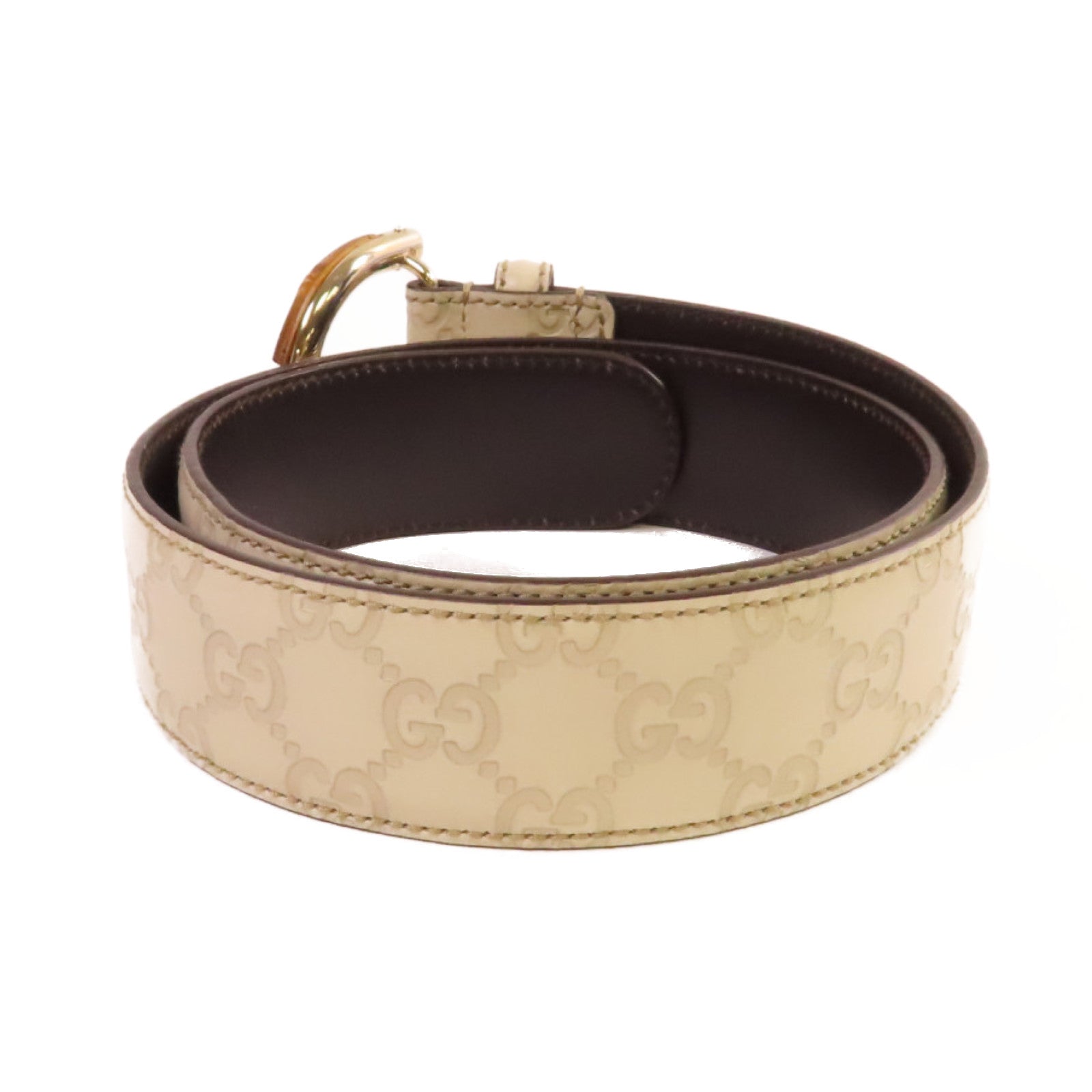 GUCCI 牛皮皮革GG Bamboo Belt金扣皮帶米白色/啡色