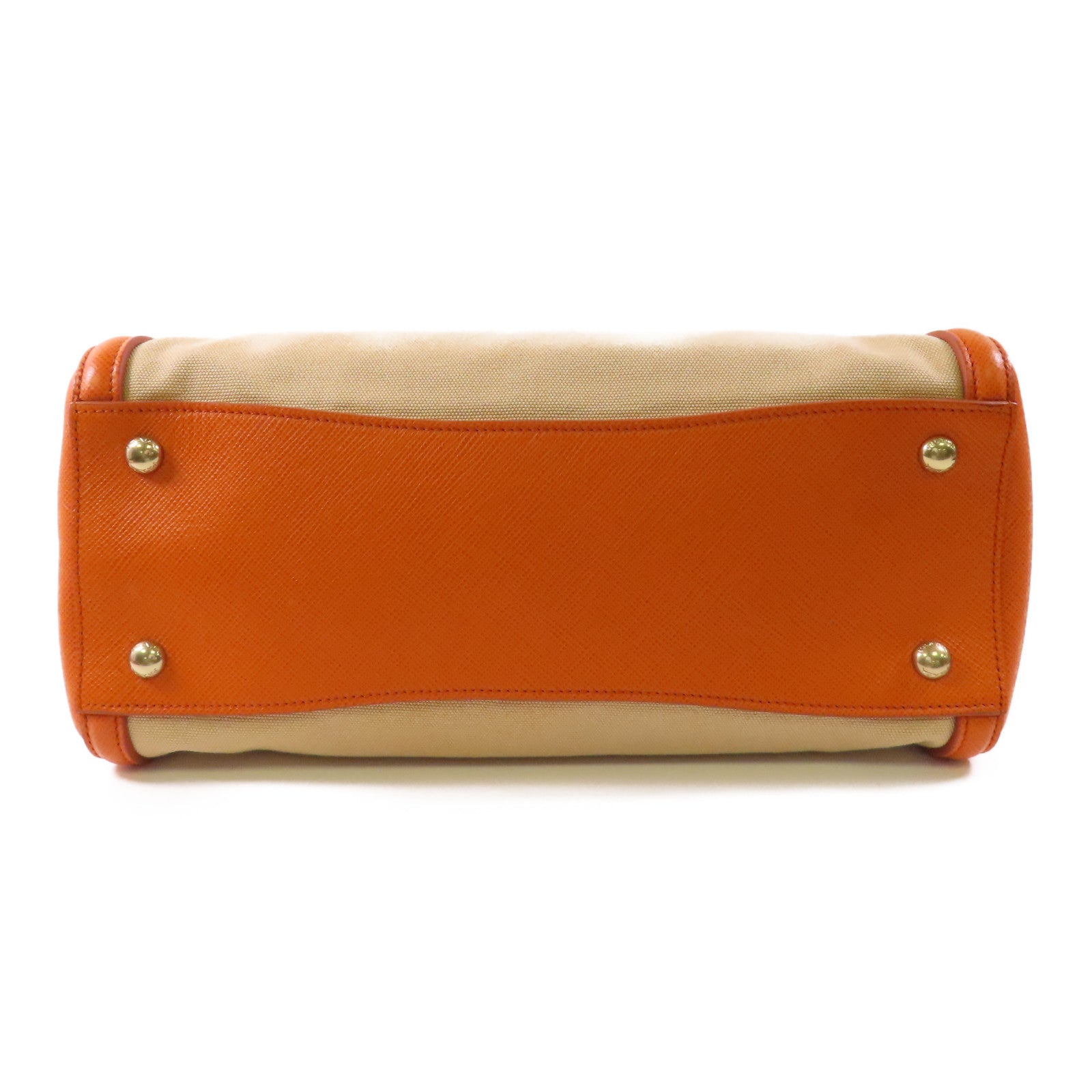 PRADA GHW 2 Way Shoulder Bag Handbag BN2595 Canvas Leather Beige Orange