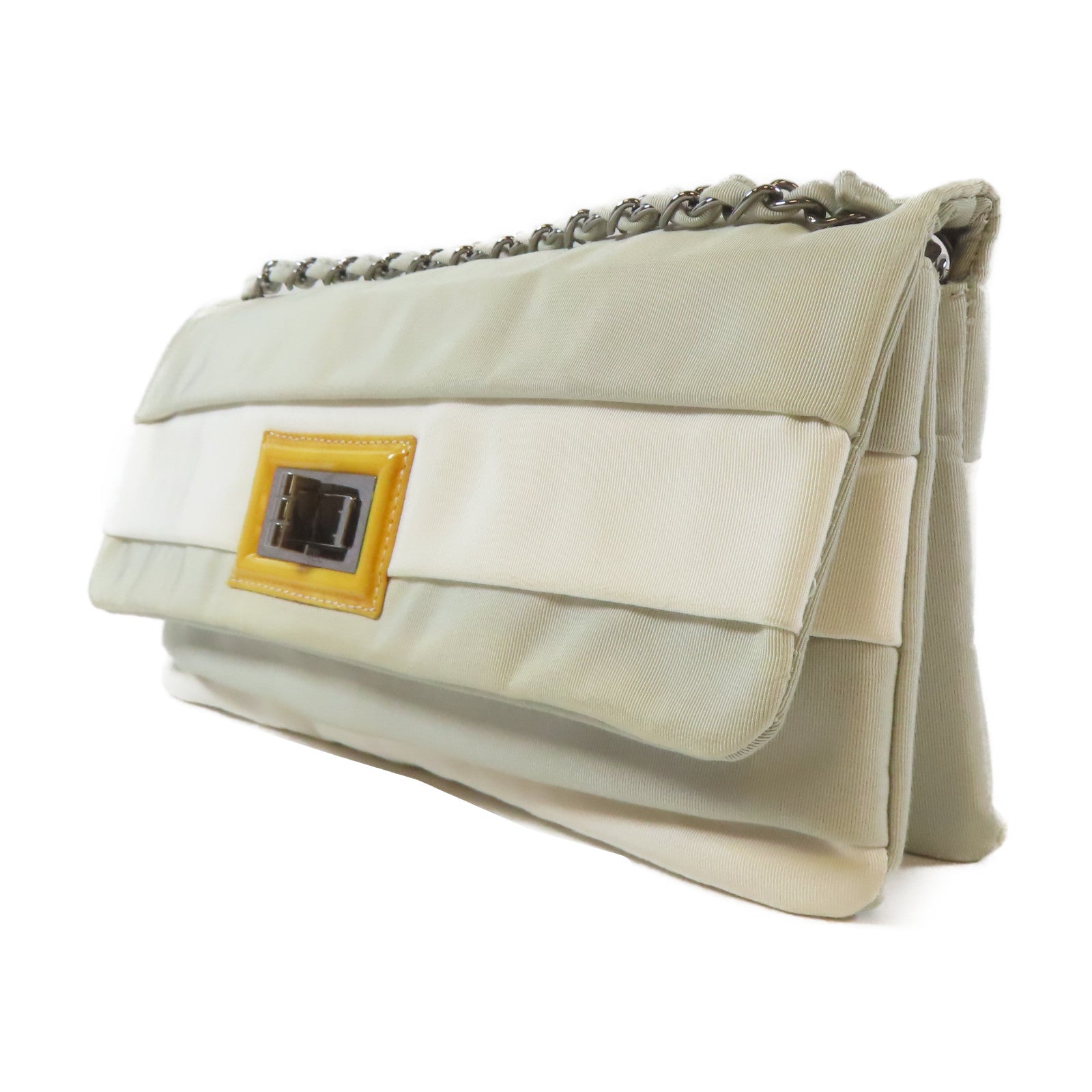 CHANEL 【激減優惠】尼龍Chain Shoulder Bag銀扣鏈帶肩背袋米色