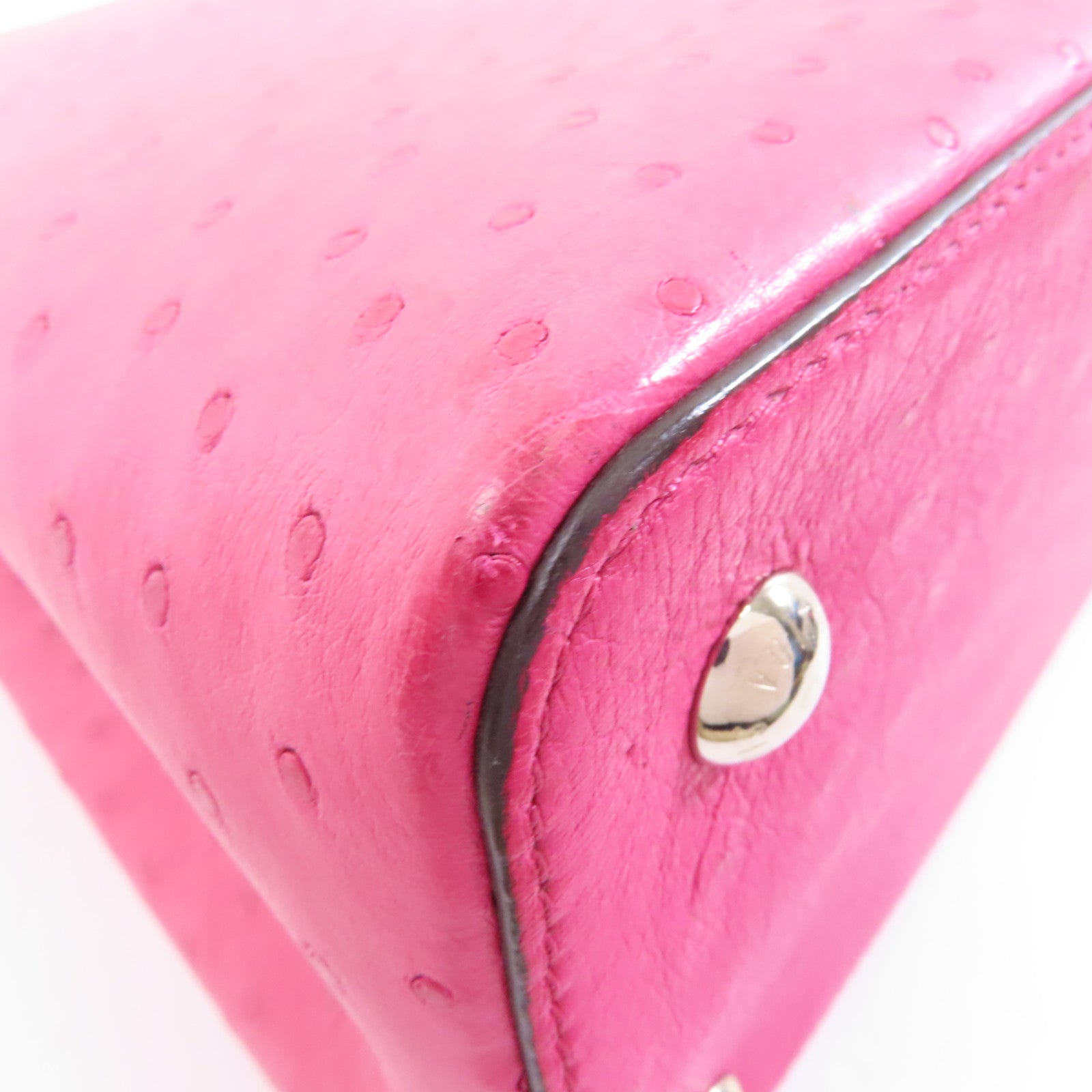 LOUIS VUITTON 鴕鳥皮革Capucines MM銀扣手挽袋Fuchsia粉紅色