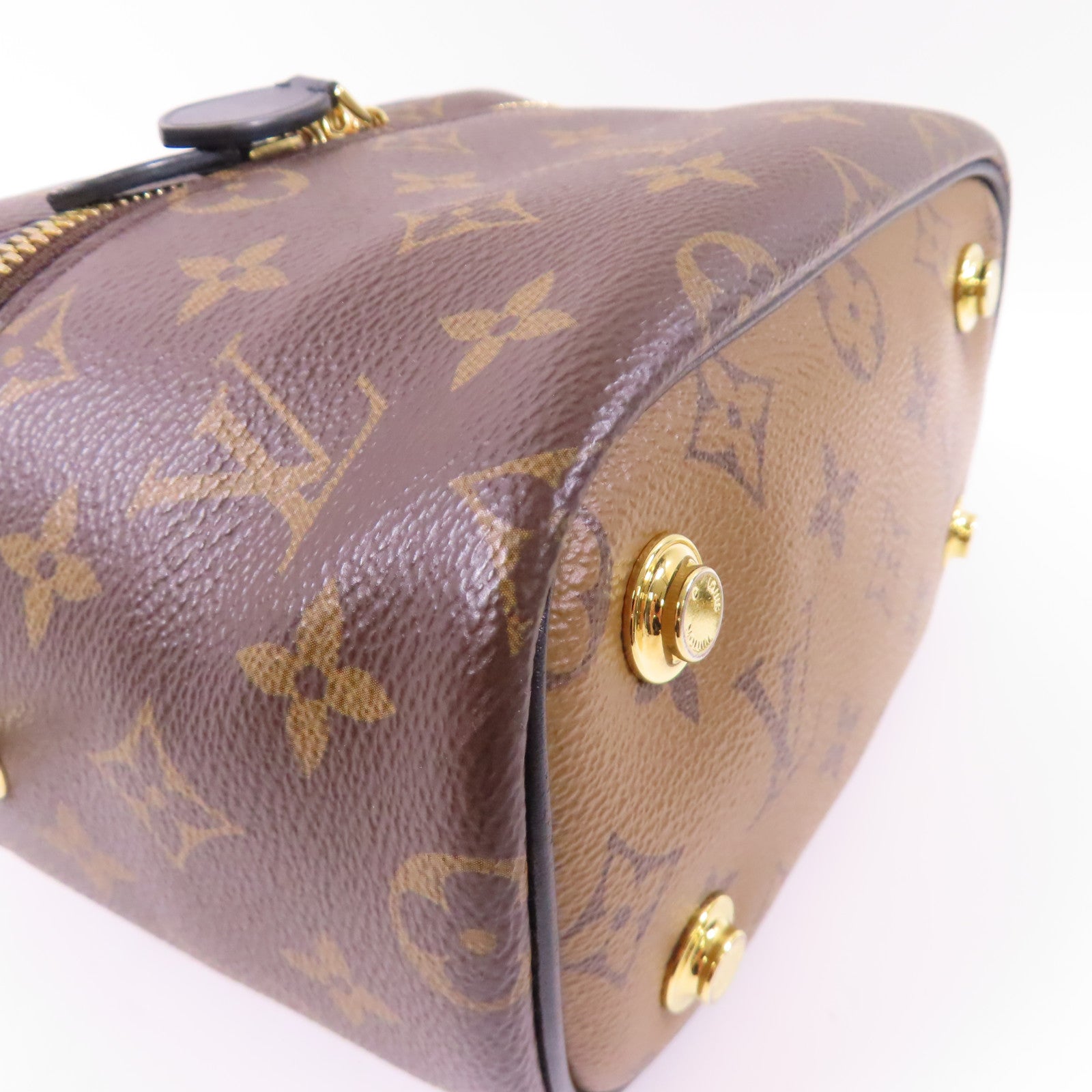 LOUIS VUITTON Monogram Reverse Vanity PM金扣手挽肩背兩用袋棕色