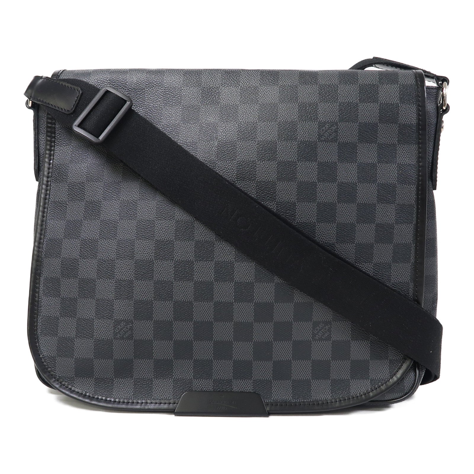 LOUIS VUITTON Damier Graphite Daniel MM銀扣肩背袋黑色
