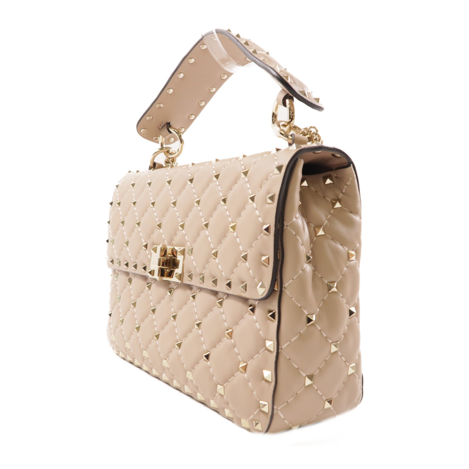 Valentino 牛皮皮革Chain Shoulder金扣手挽肩背兩用袋米色