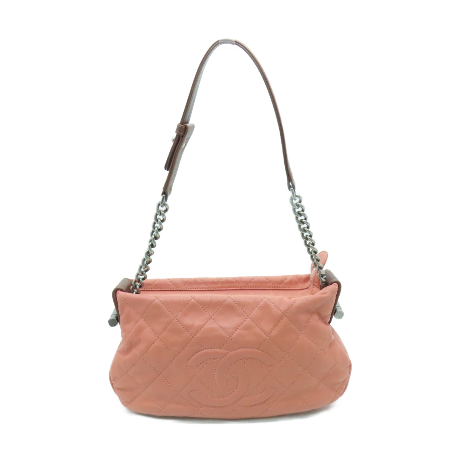 CHANEL 【激減優惠】菱格皮革Shoulder Bag銀扣鏈帶肩背袋粉紅色